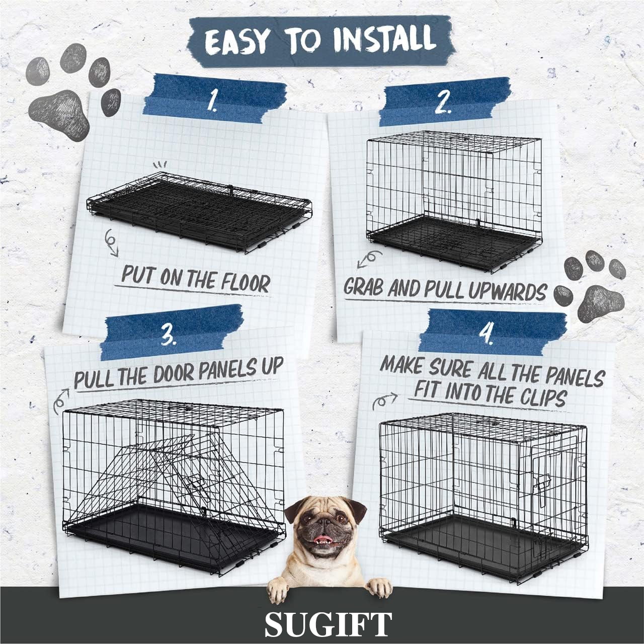 SUGIFT 36 inch Dog Crate,Two Door Wire Dog Crate, Black