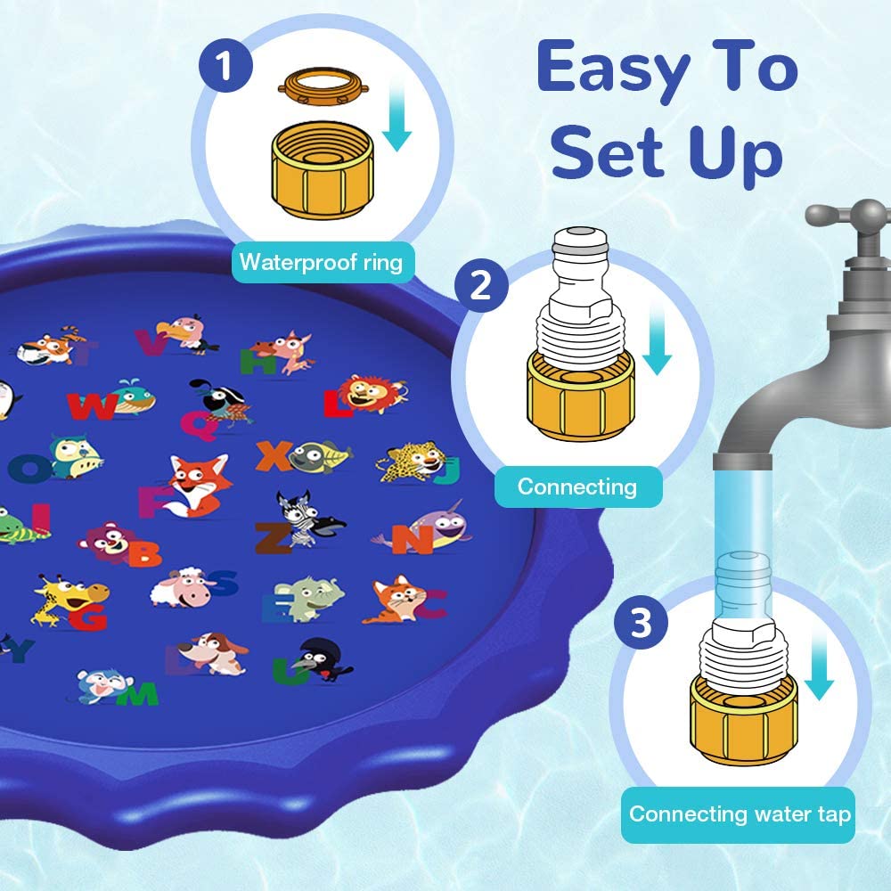 SUGIFT  Splash Pad Sprinkler for Kids Toddlers Splash Water Pad,Outdoor Swimming Pool Splash Play Mat Water Toys for Children for Fun Games Learning