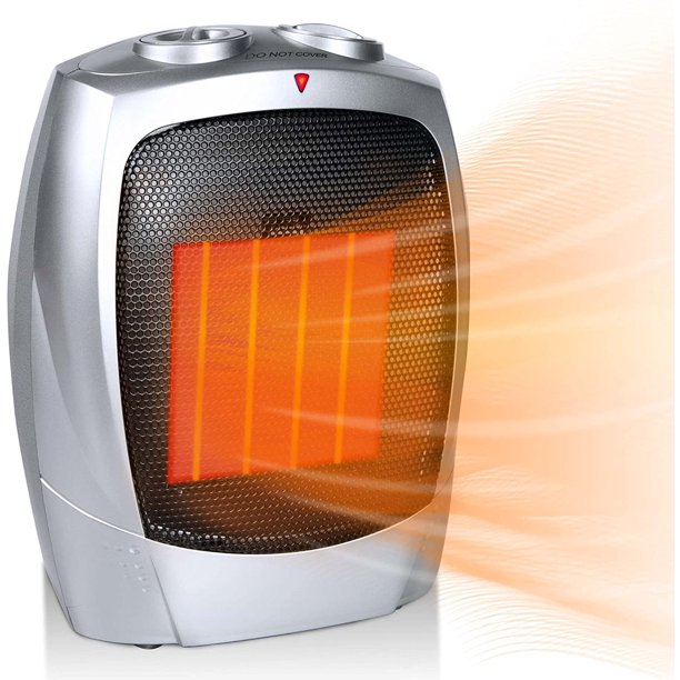 SUGIFT  Ceramic Heater with Thermostat, Overheat and Tip-over Protection, Heat Up 200 Square Feet in Minutes, Safe and Quiet for Office Room Desk Indoor Use (Silver)