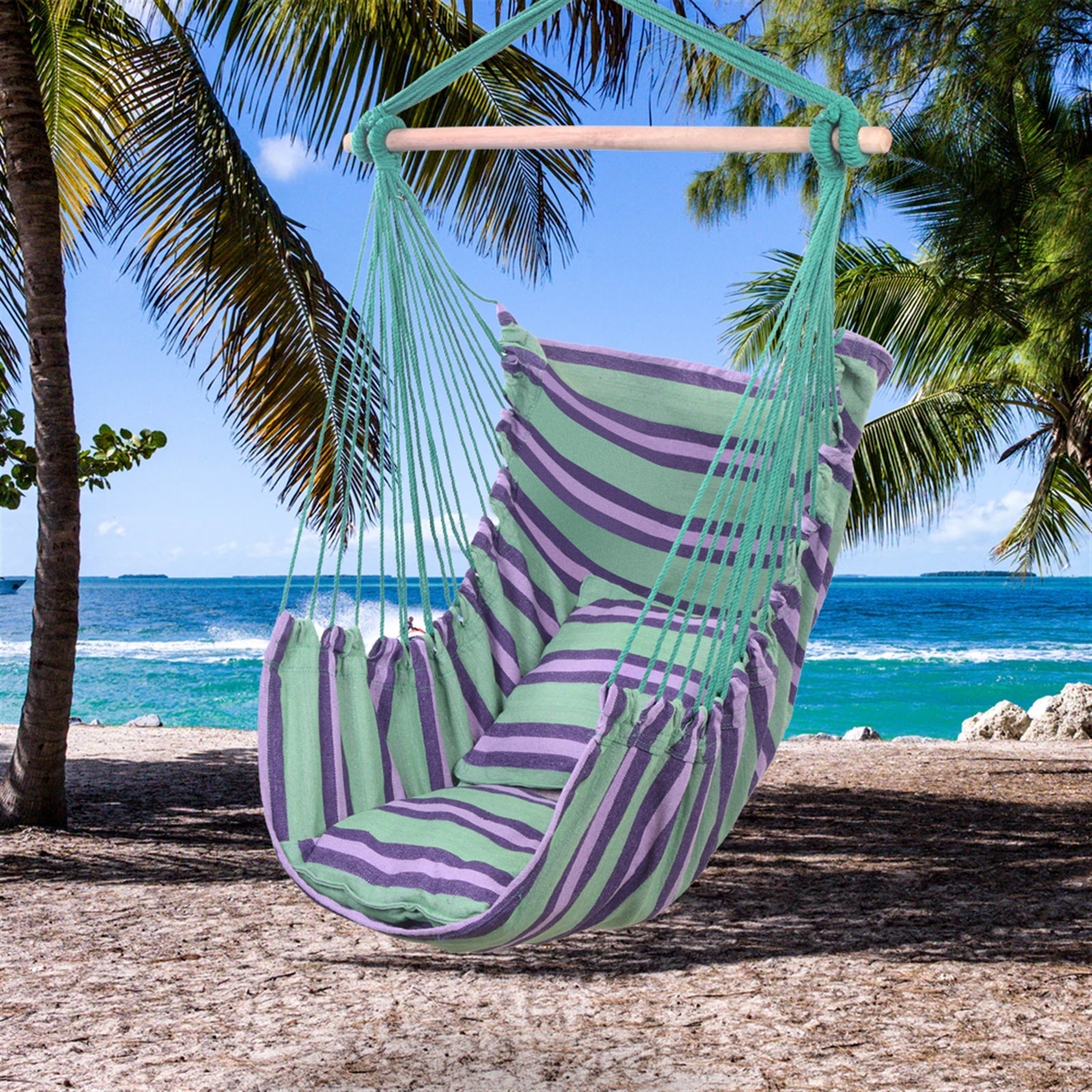 SUGIFT   Hammock Chair, Large Swing Chair Suitable for Indoor and Outdoor Use, Blue Stripes