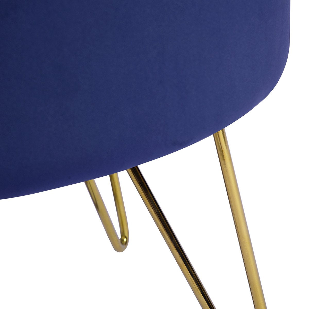 SUGIFT  17.7in Round Shaped Ottoman with Metal Legs Dark Blue and Gold