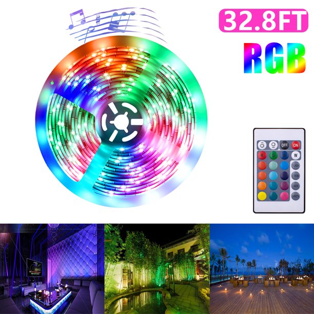 SUGIFT  LED Light Strip 32.8ft 3528RGB 600 LEDs Color Changing Light Strip with 44 Keys IR Remote for Bedroom/Home Decoration