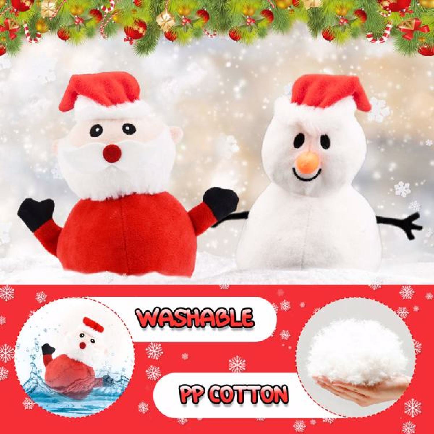 SUGIFT  Santa Plush Snowman Plush Toy Reversible Christmas Santa Claus Double Side