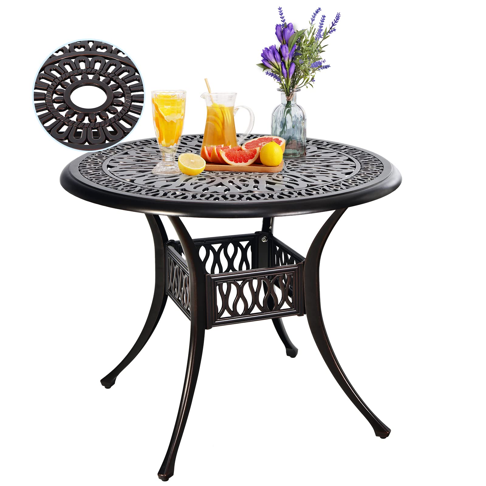 36 Inch Patio Round Dining Bistro Table with Umbrella Hole