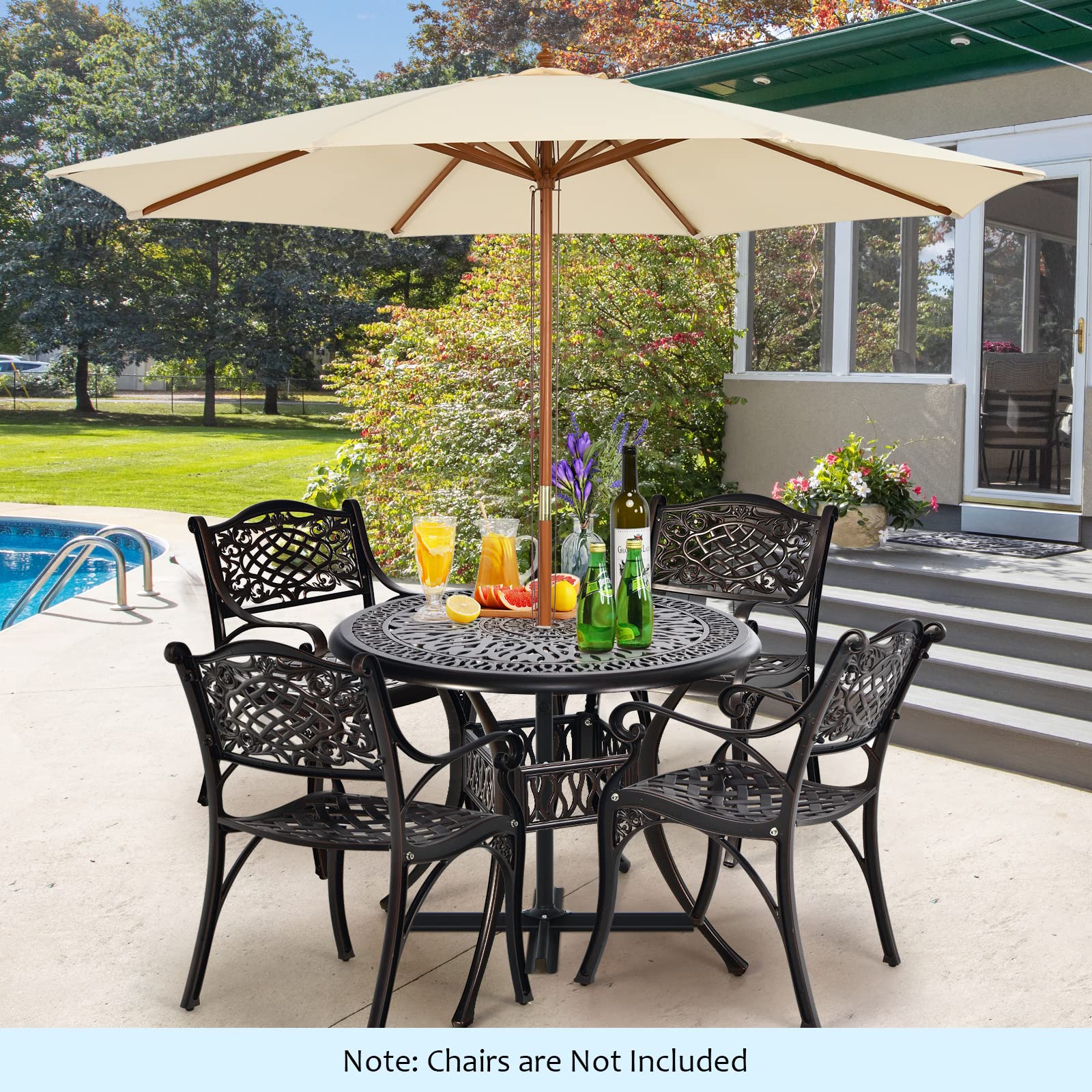36 Inch Patio Round Dining Bistro Table with Umbrella Hole