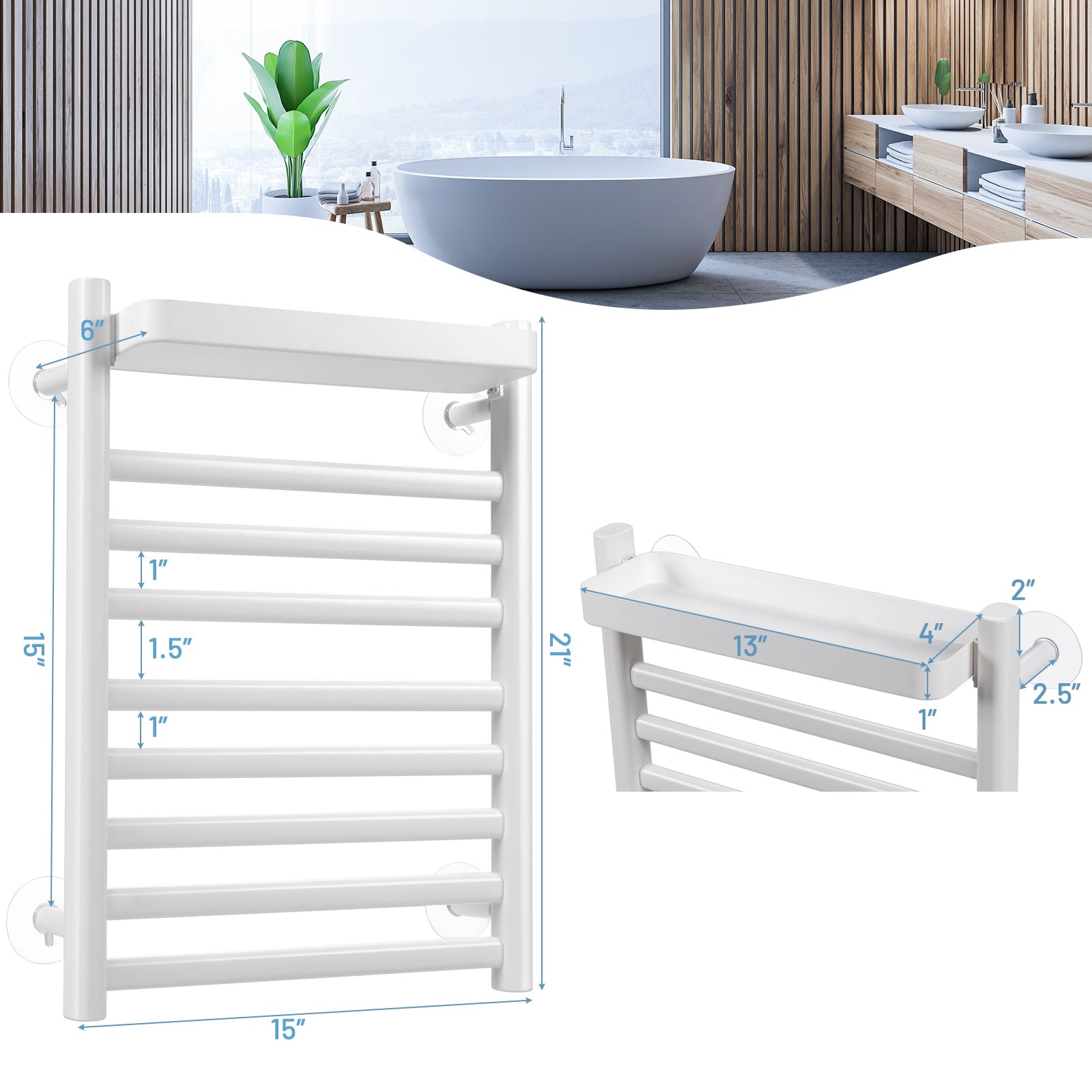 Premium Aluminum Alloy Electric Towel Warmer with 8 Bars and Top Tray