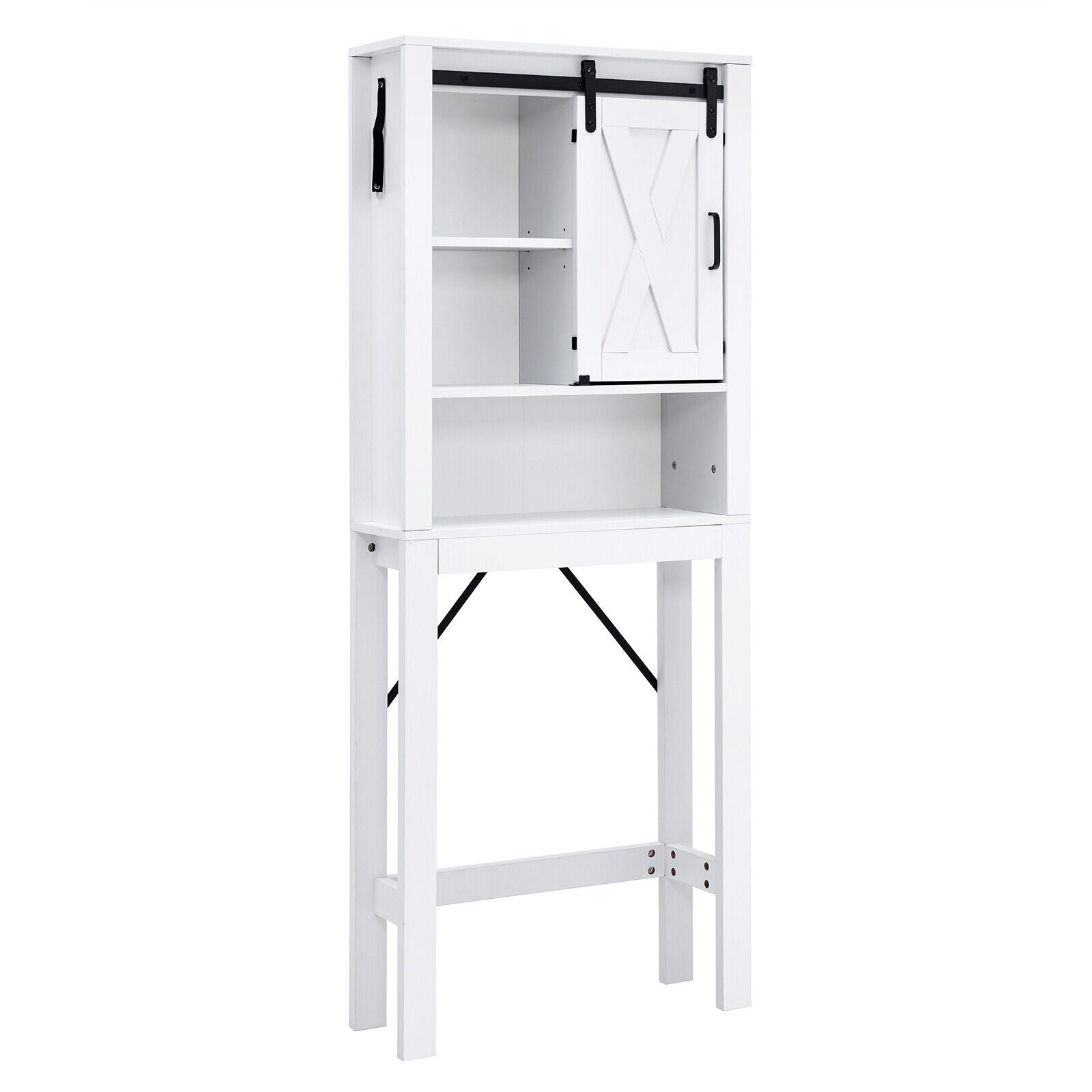3-Tier Wodden Bathroom Cabinet with Sliding Barn Door and 3-position Adjustable Shelves
