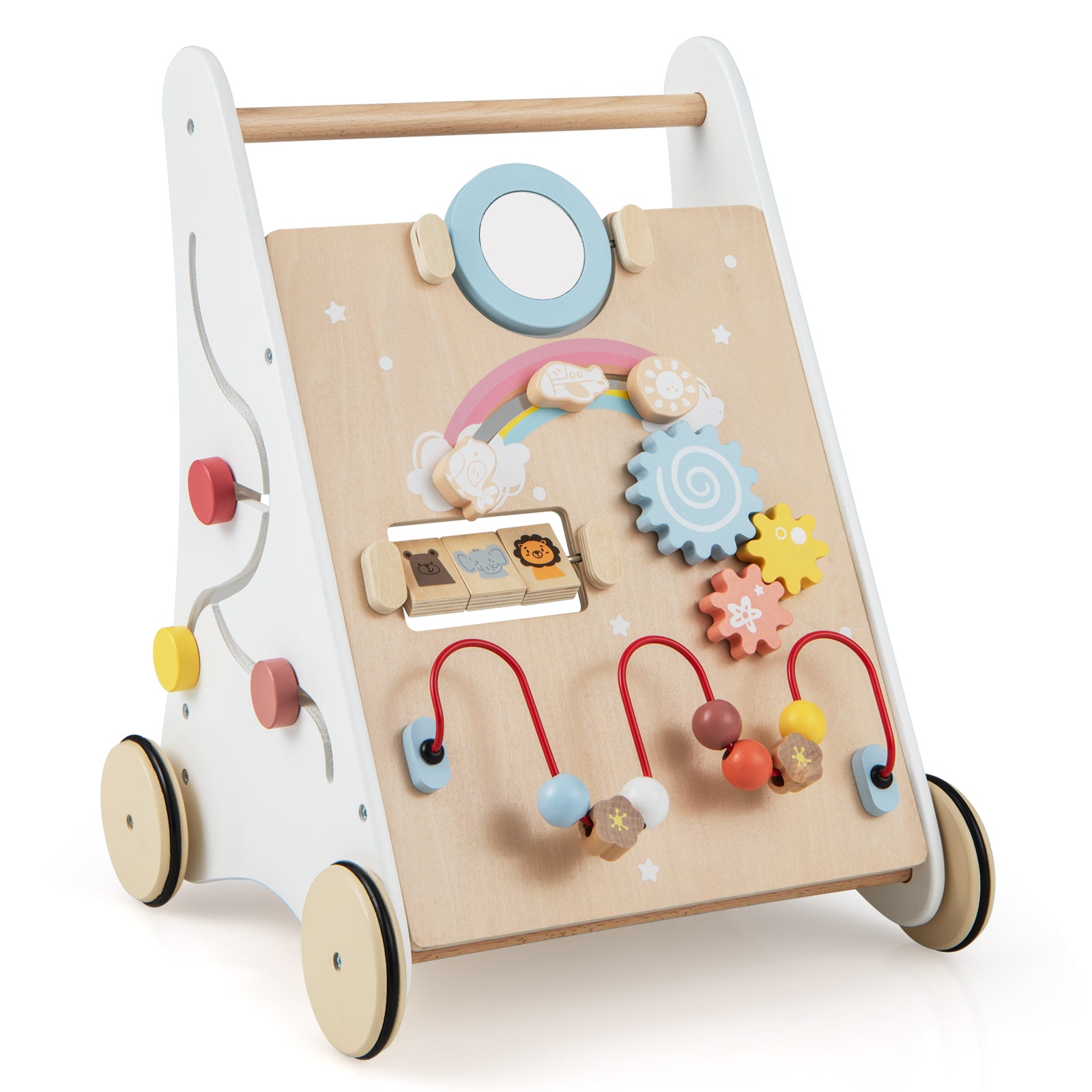 SUGIFT Wooden Baby Walker with Multiple Activities Center for Over 1 Year Old