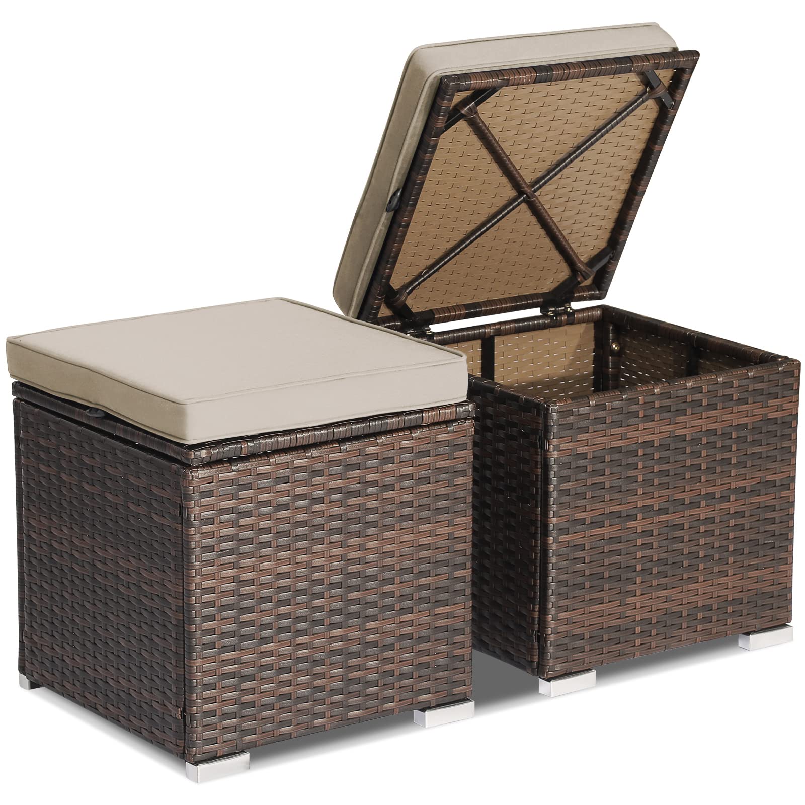 2 Pieces Patio Ottoman with Hidden Storage Space