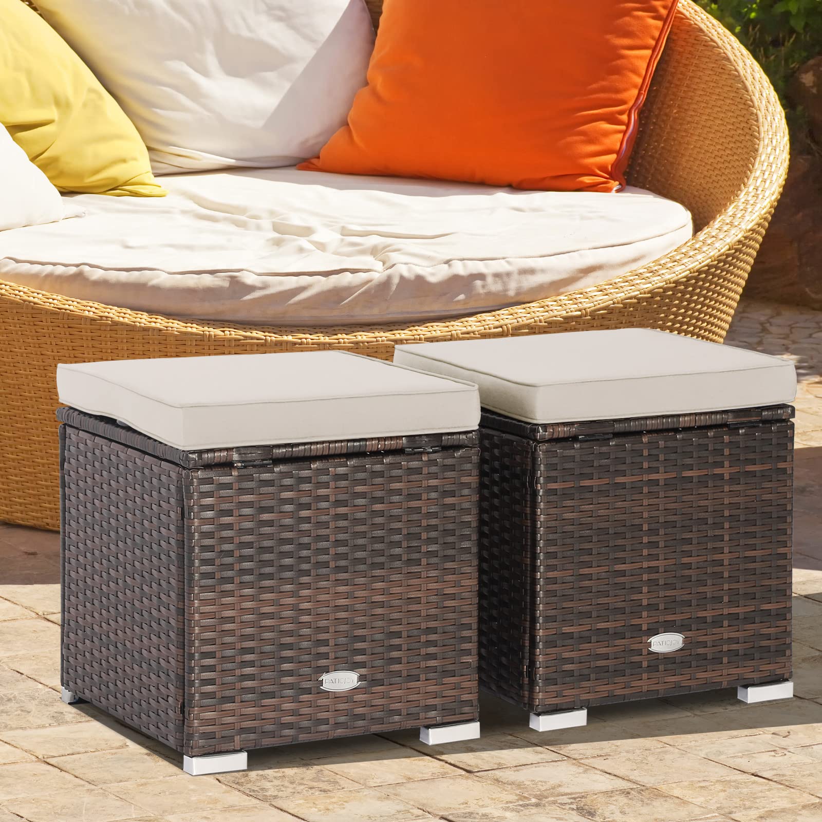 2 Pieces Patio Ottoman with Hidden Storage Space