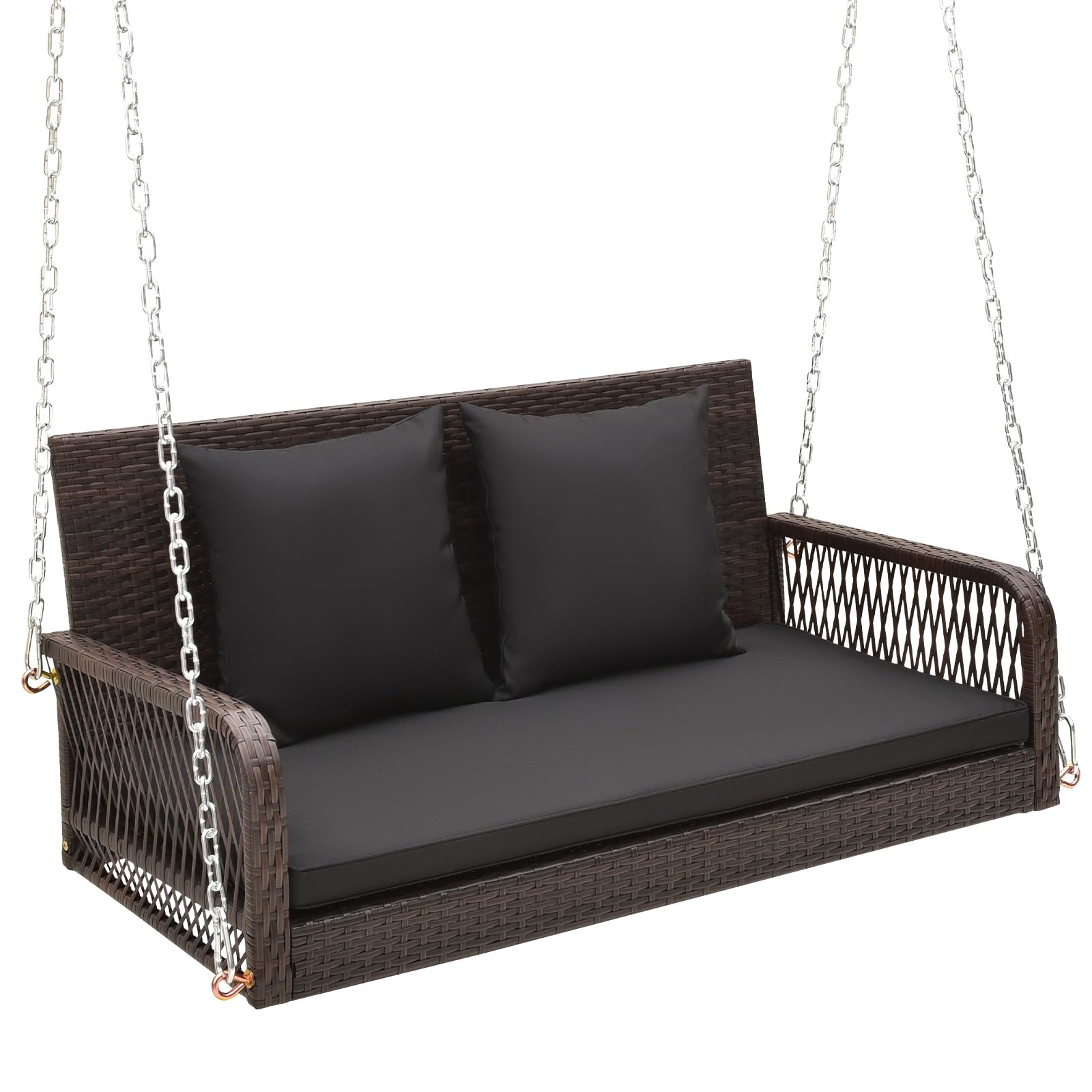 2-Person Outdoor Wicker Porch Swing with Seat and Back Cushions