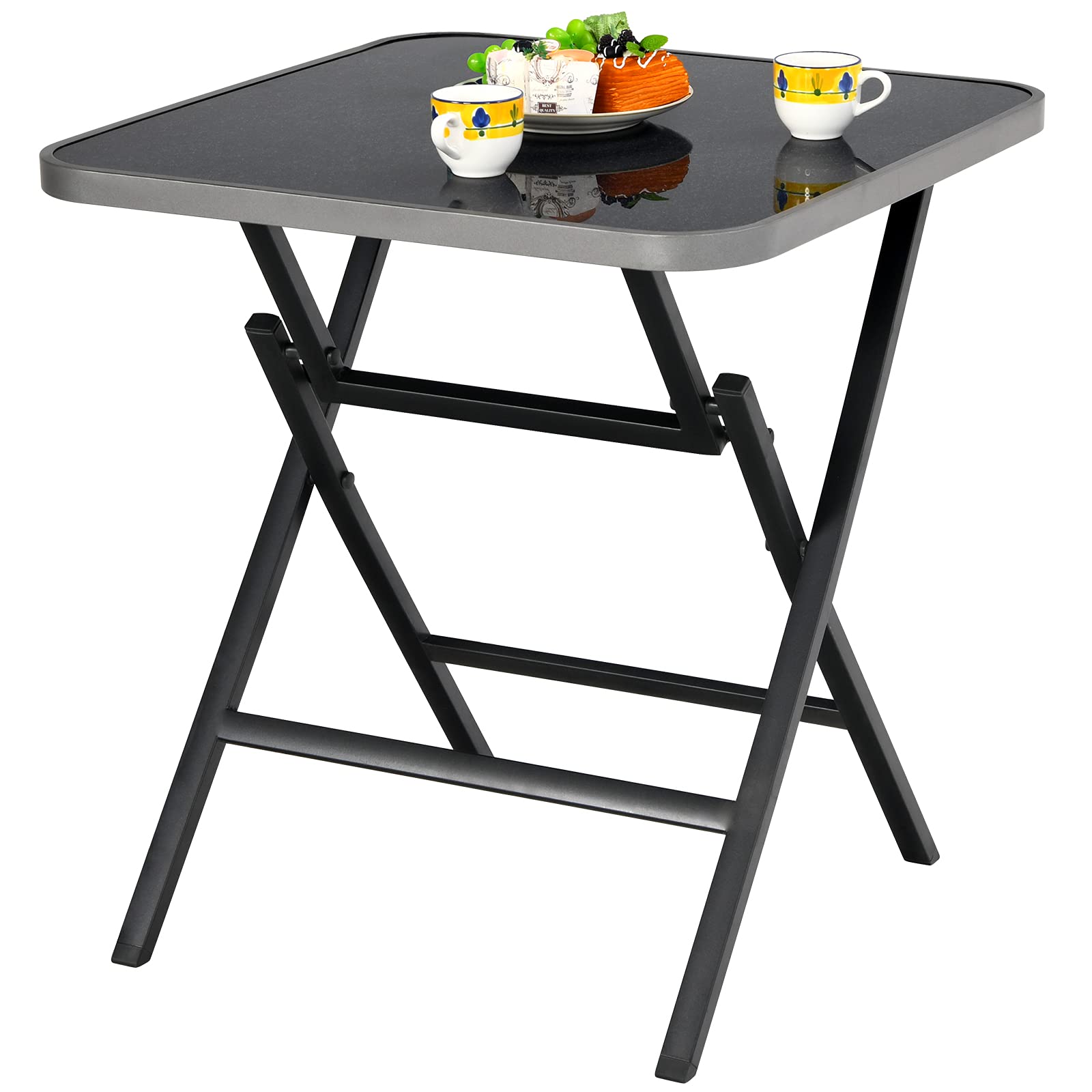 27.5 Square Outdoor Patio Dining Table with Aluminum Frame and Tempered Glass top