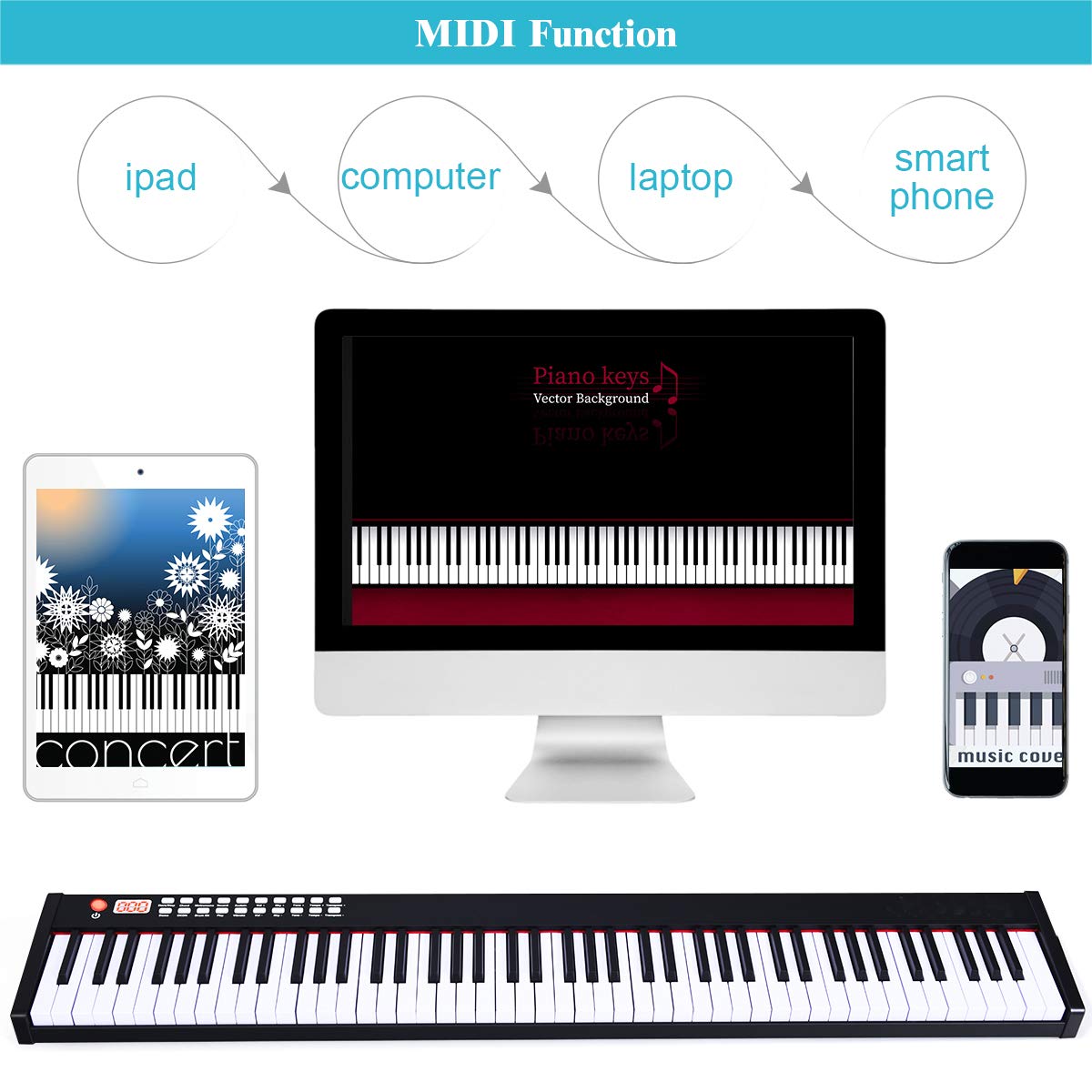 88-Key Portable Full-Size Semi-weighted Digital Piano Keyboard