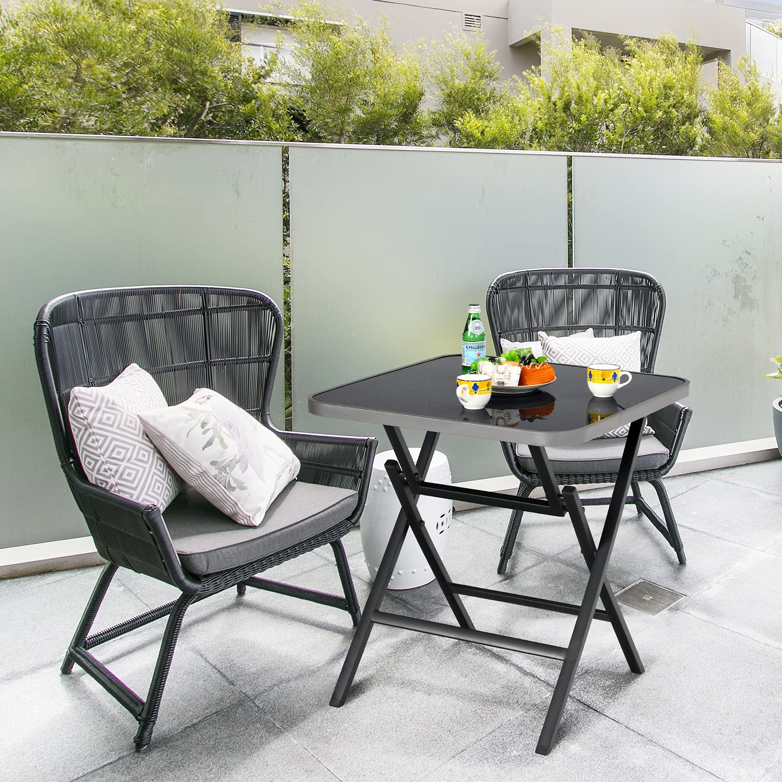 27.5 Square Outdoor Patio Dining Table with Aluminum Frame and Tempered Glass top