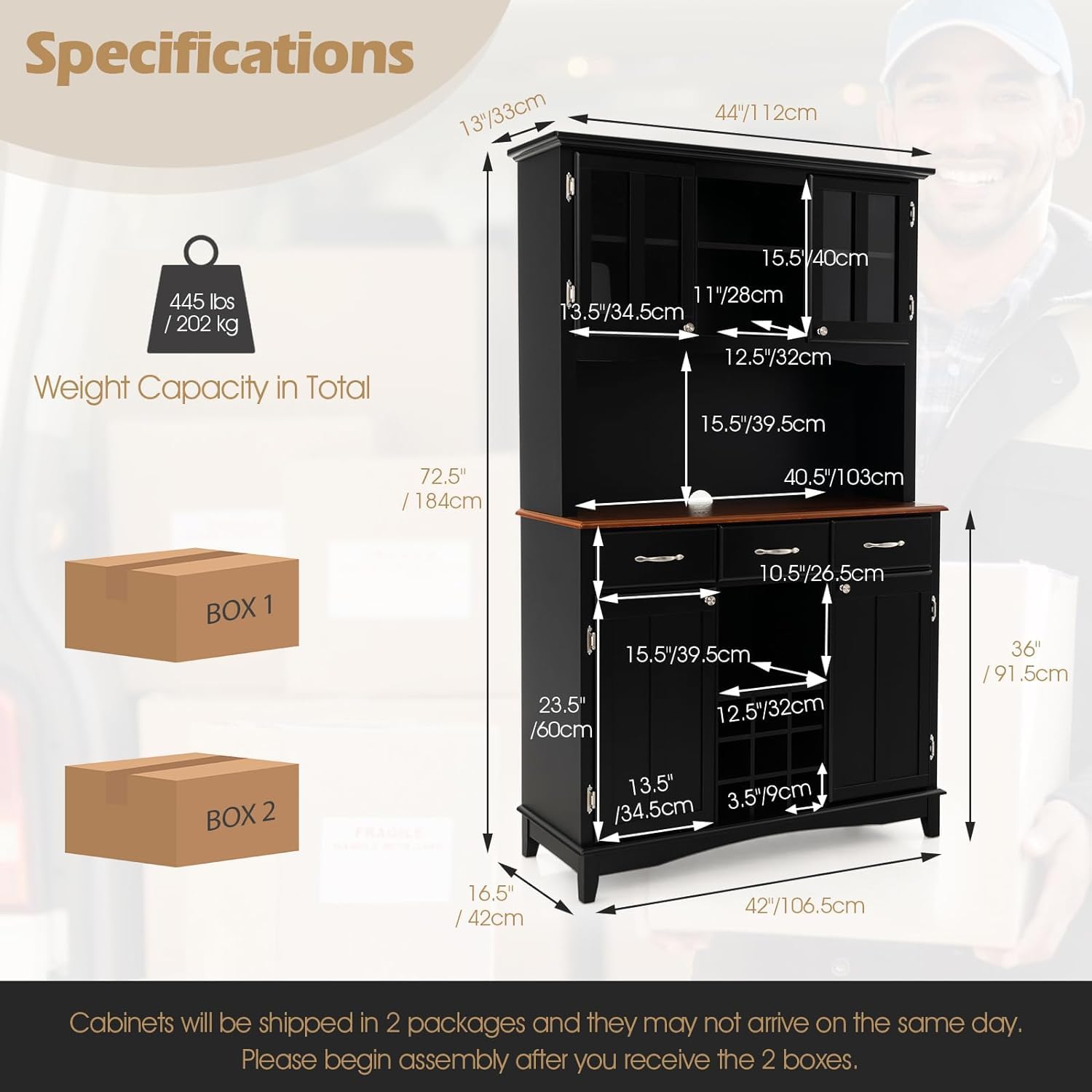 SUGIFT Kitchen Storage Cabinet Cupboard with Wine Rack and Drawers