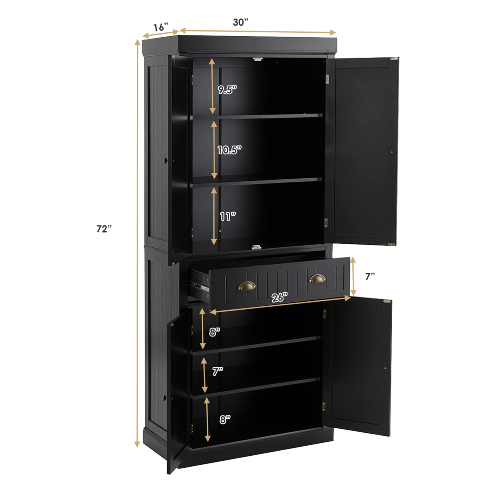 SUGIFT Traditional Freestanding Storage Cabinet with Adjustable Shelves and Drawer