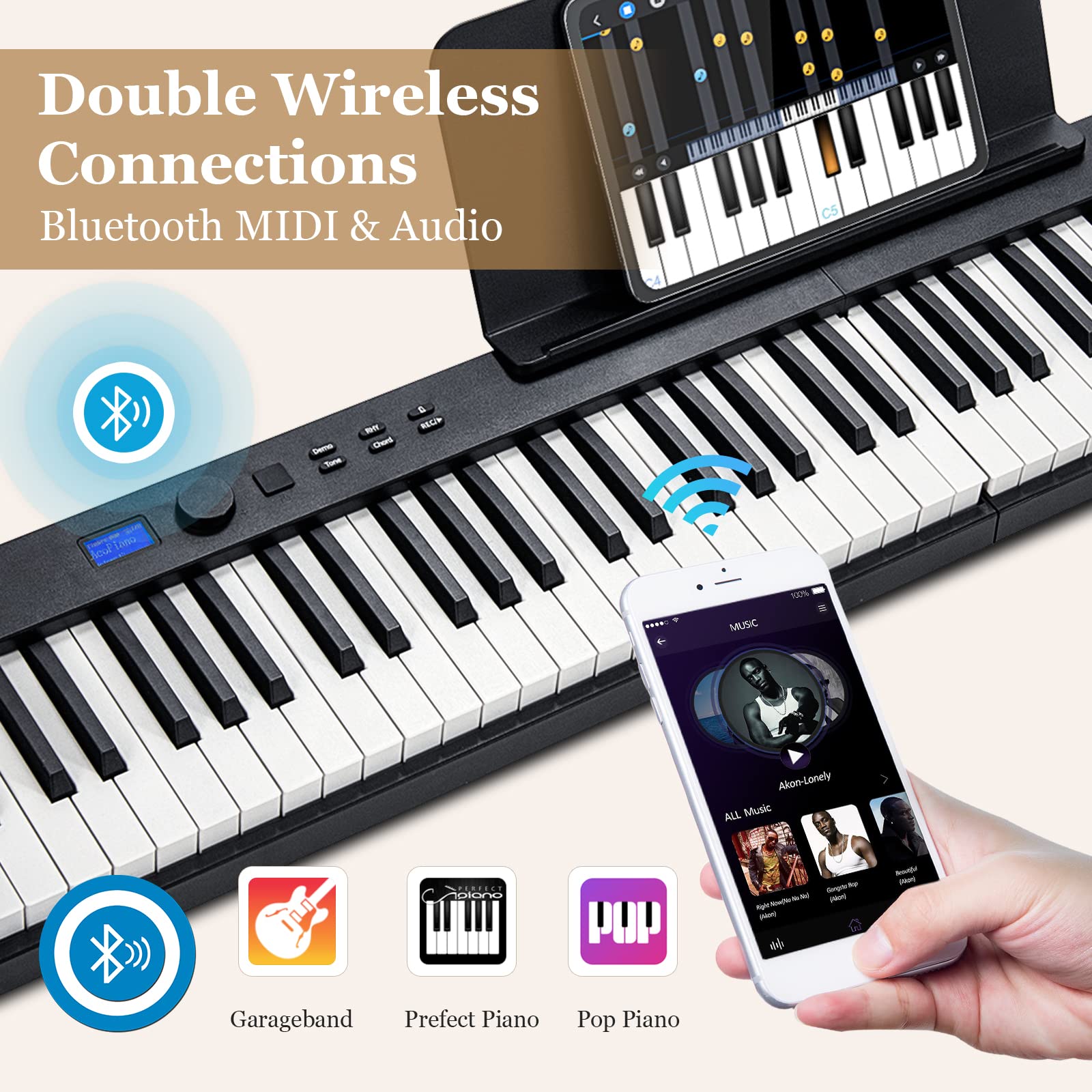 SUGIFT 88-Key Foldable Digital Piano with MIDI and Wireless BT