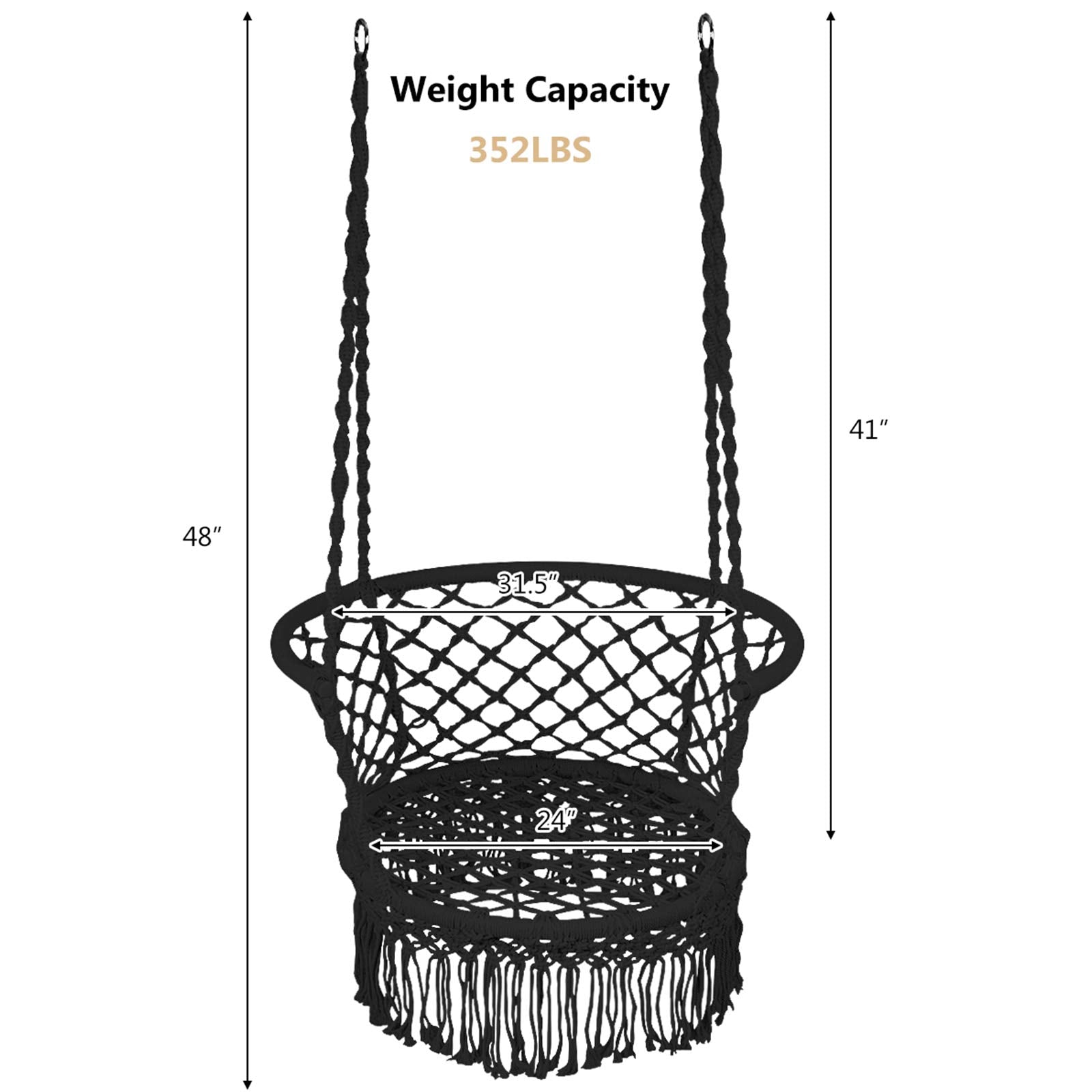 SUGIFT Hanging Hammock Chair with 330 Pounds Capacity and Cotton Rope Handwoven Tassels Design