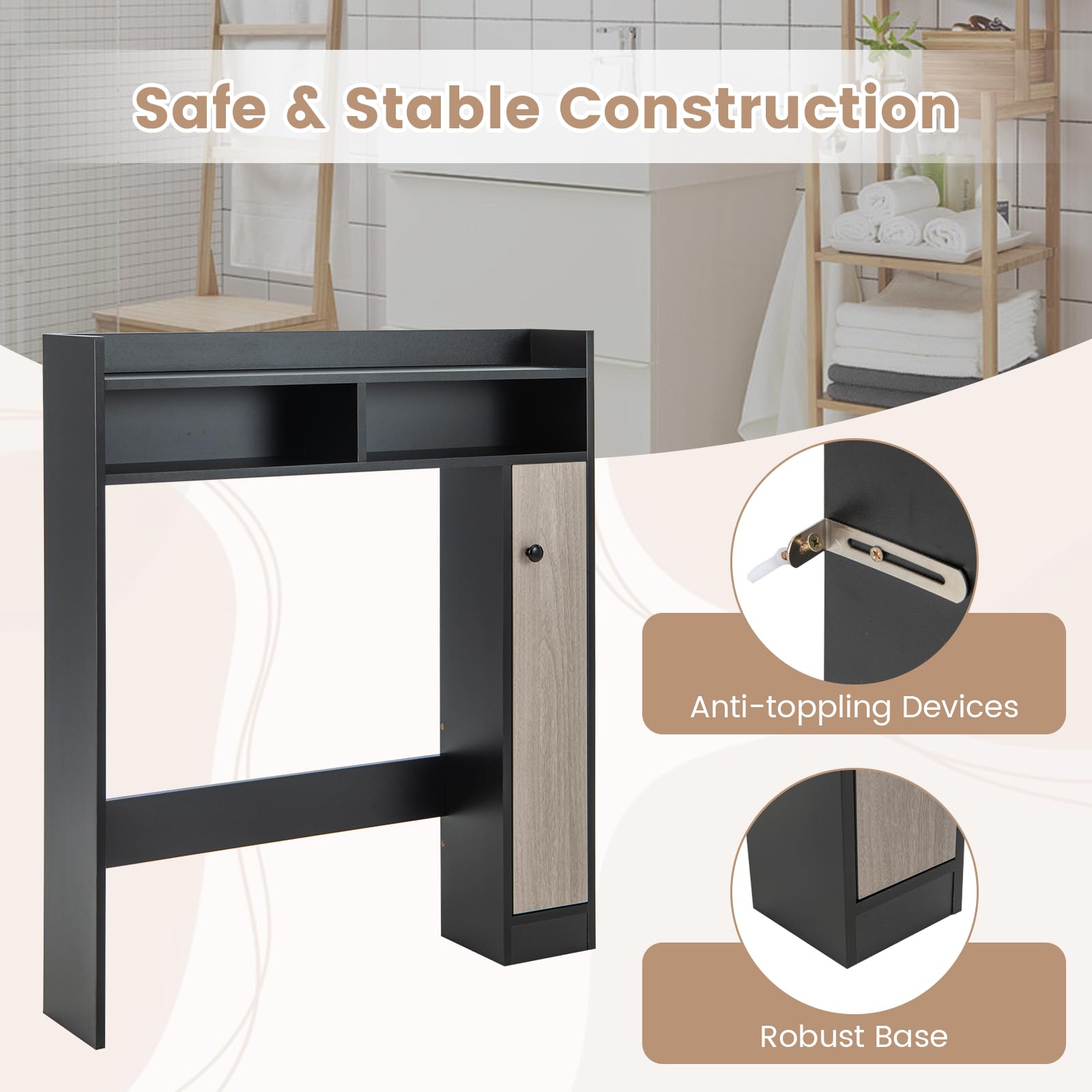 SUGIFT Bathroom Over the Toilet Floor Storage Organizer with Adjustable Shelves - Black