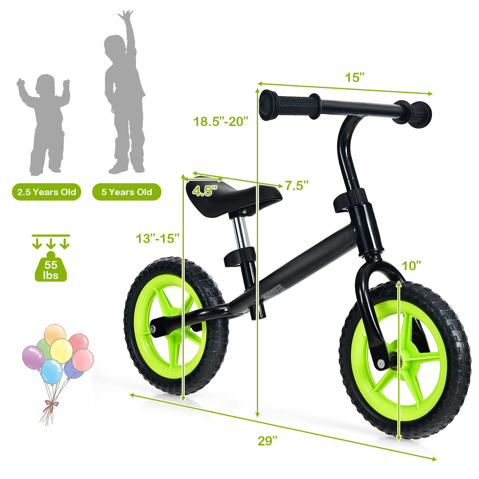 SUGIFT Kids No Pedal Balance Bike with Adjustable Handlebar and Seat - Black