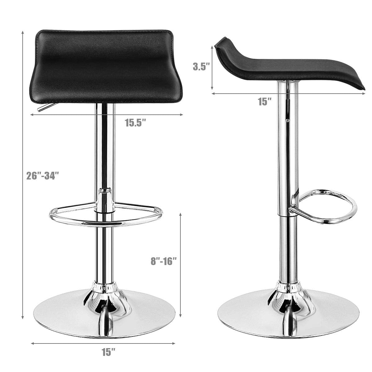 SUGIFT Set of 2 Modern Design Adjustable PU Leather Backless Bar Stools