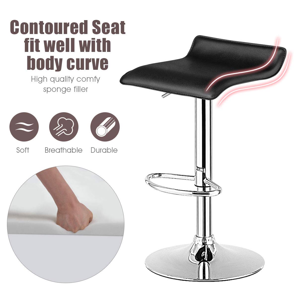 SUGIFT Set of 2 Modern Design Adjustable PU Leather Backless Bar Stools