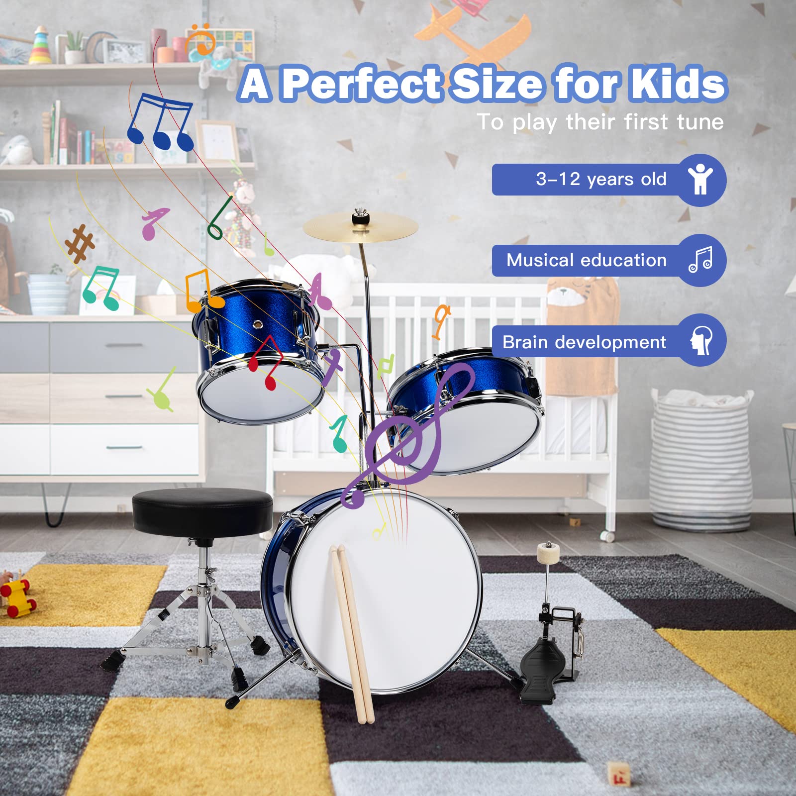 5 Pieces Junior Drum Set with 5 Drums