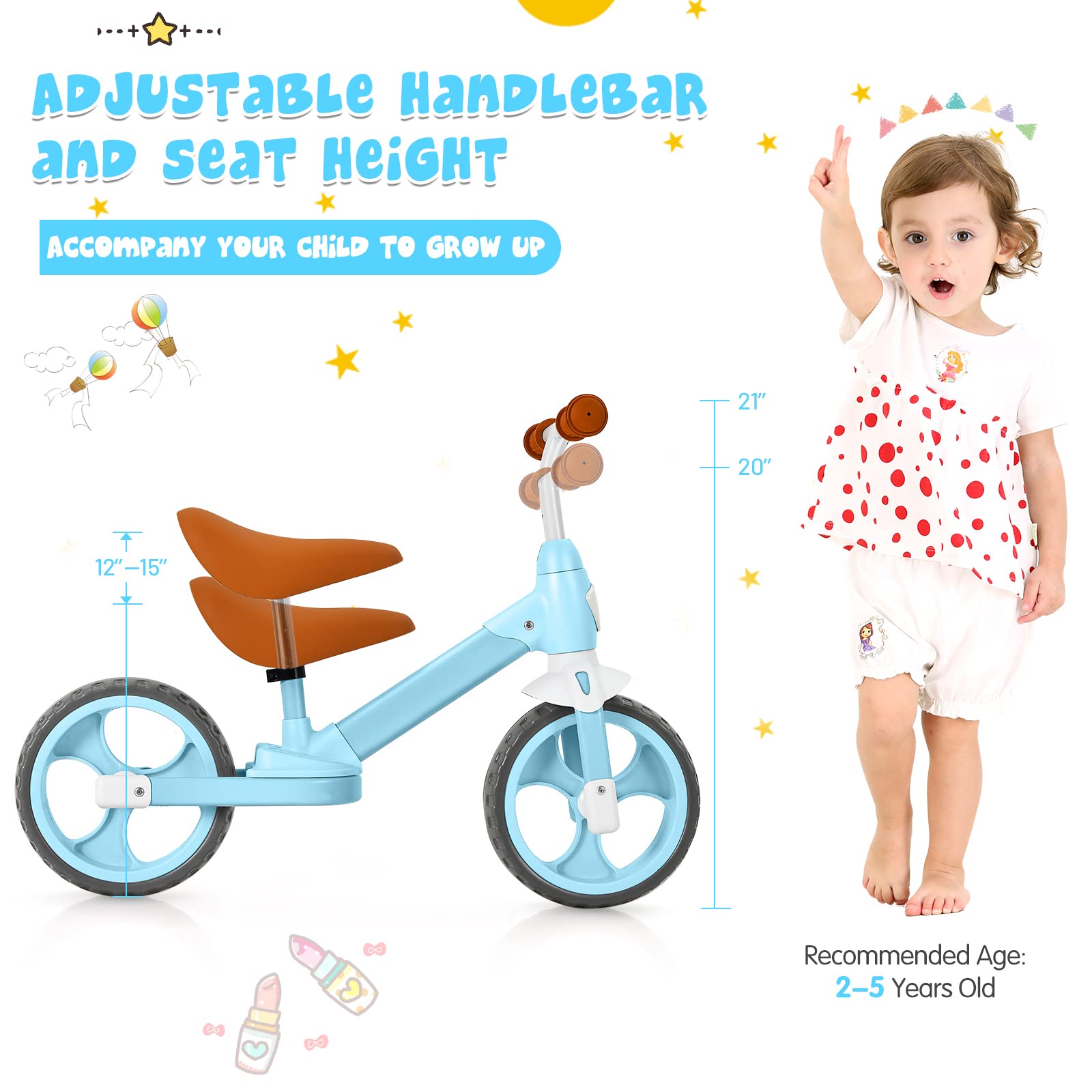 SUGIFT Kids Balance Training Bicycle with Adjustable Handlebar and Seat - Blue