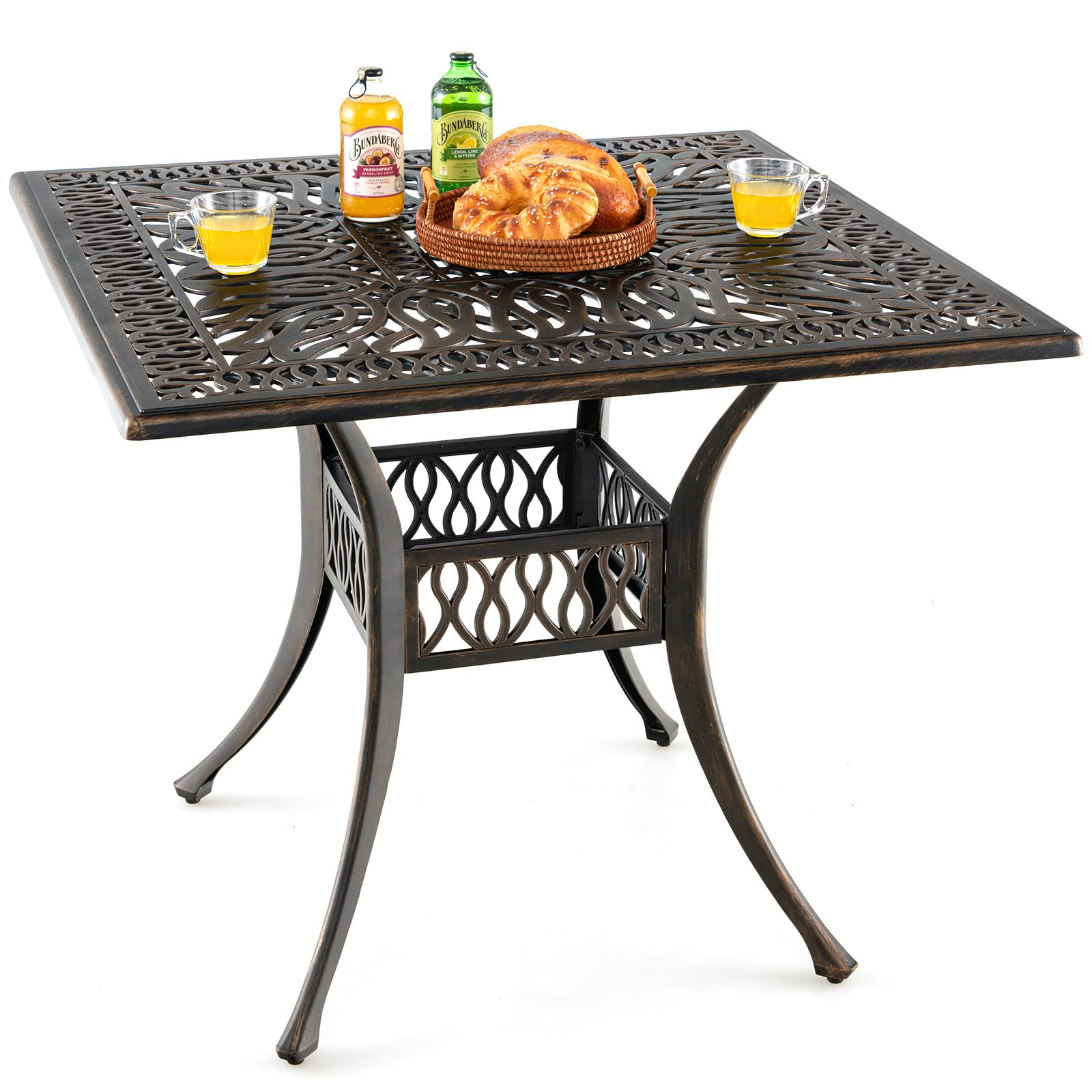 35.4 Inch Aluminum Patio Square Dining Table with Umbrella Hole