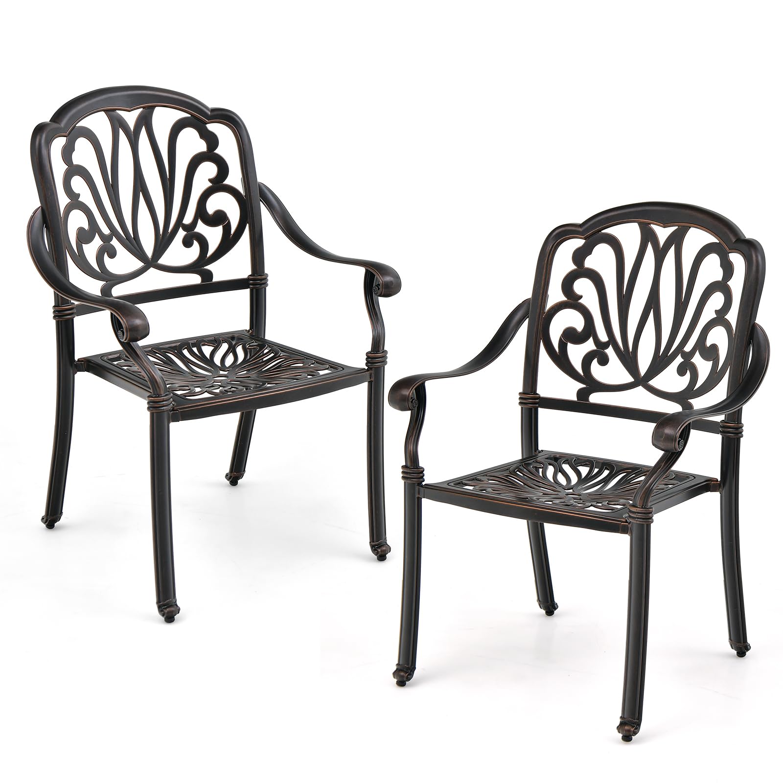 SUGIFT 2 Pieces Patio Cast Aluminum Dining Chairs with Armrests