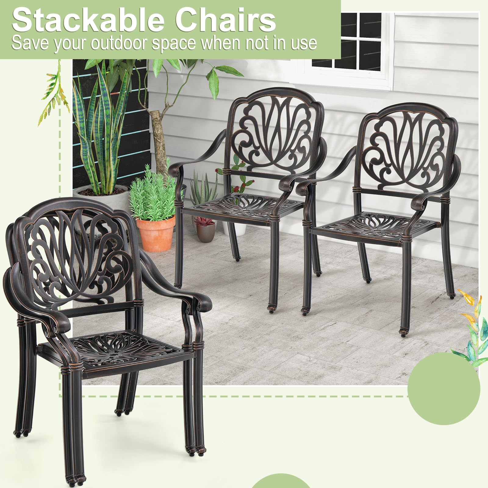 SUGIFT 2 Pieces Patio Cast Aluminum Dining Chairs with Armrests