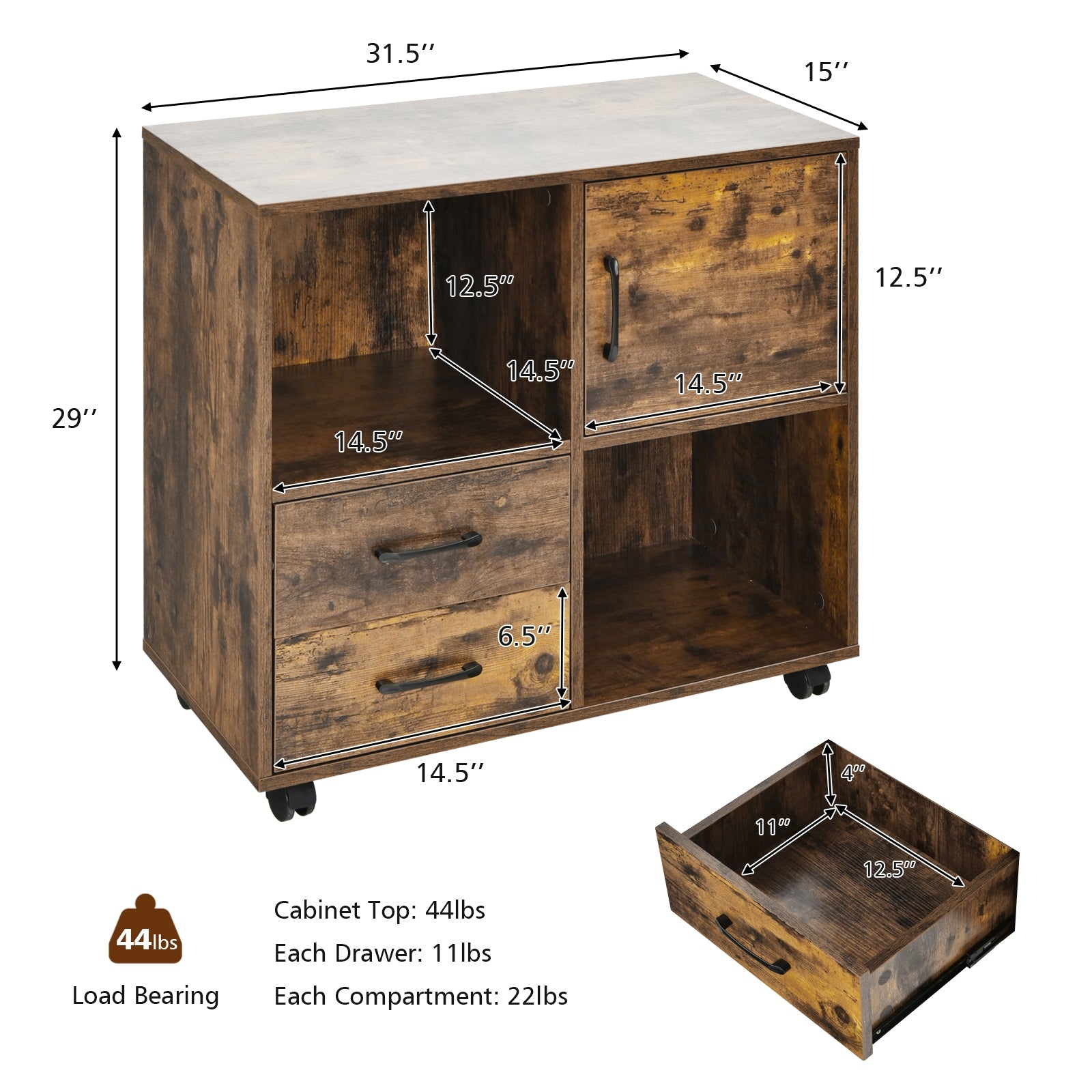 SUGIFT Mobile File Cabinet with Lateral Printer Stand and Storage Shelves