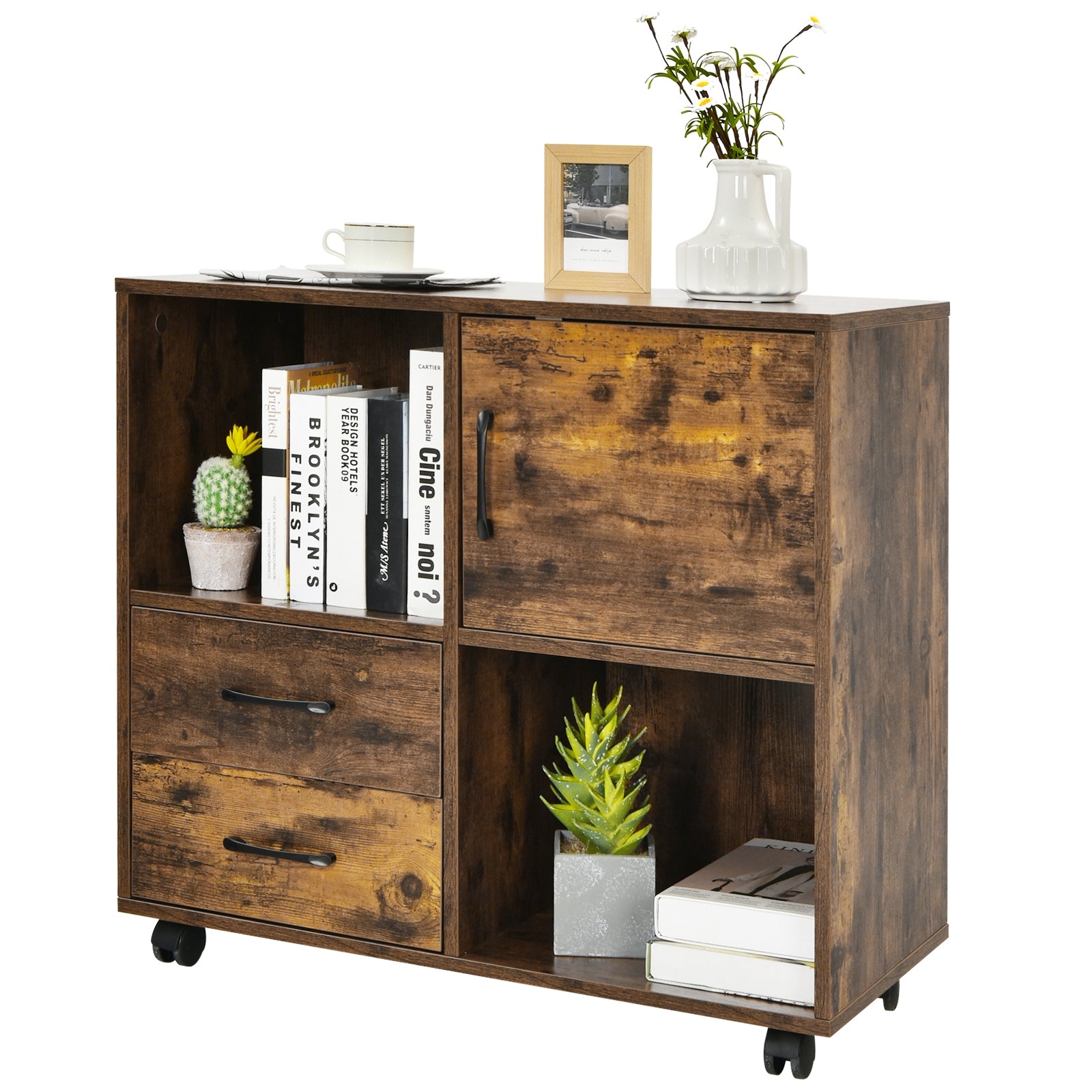 SUGIFT Mobile File Cabinet with Lateral Printer Stand and Storage Shelves