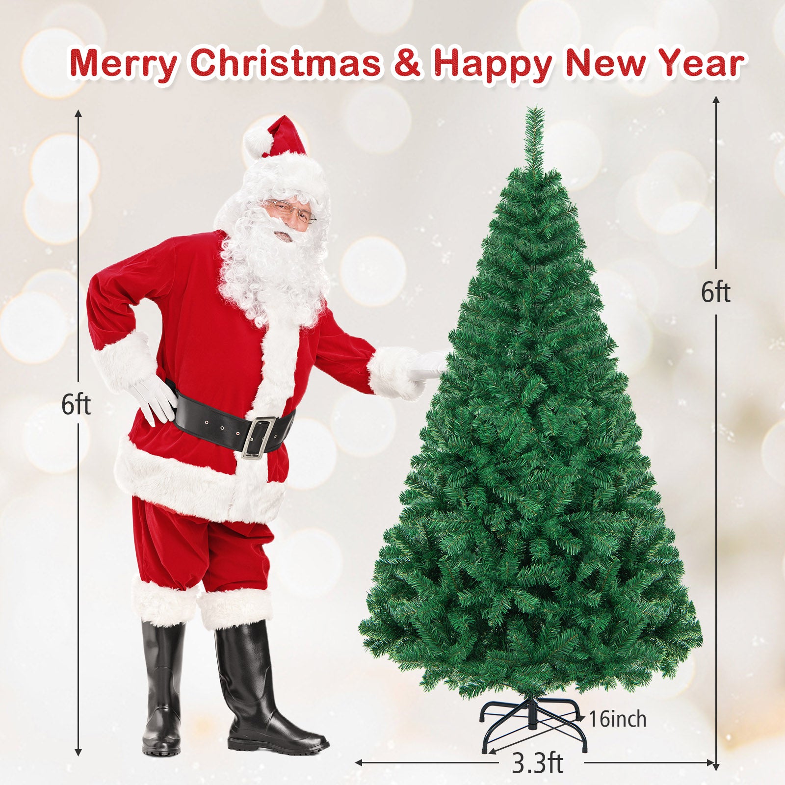 6 Feet Artificial PVC Hinged Christmas Tree with Solid Metal Stand