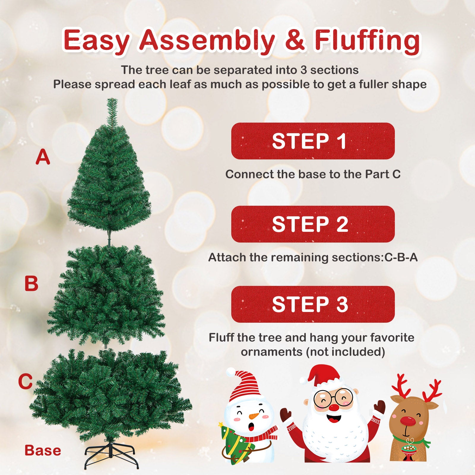 7 Feet Artificial PVC Hinged Christmas Tree with Solid Metal Stand