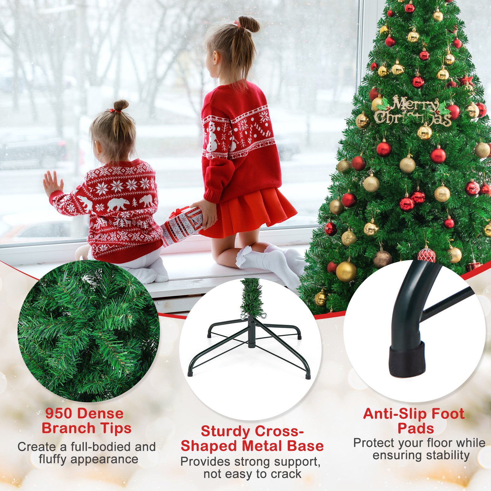 7 Feet Artificial PVC Hinged Christmas Tree with Solid Metal Stand