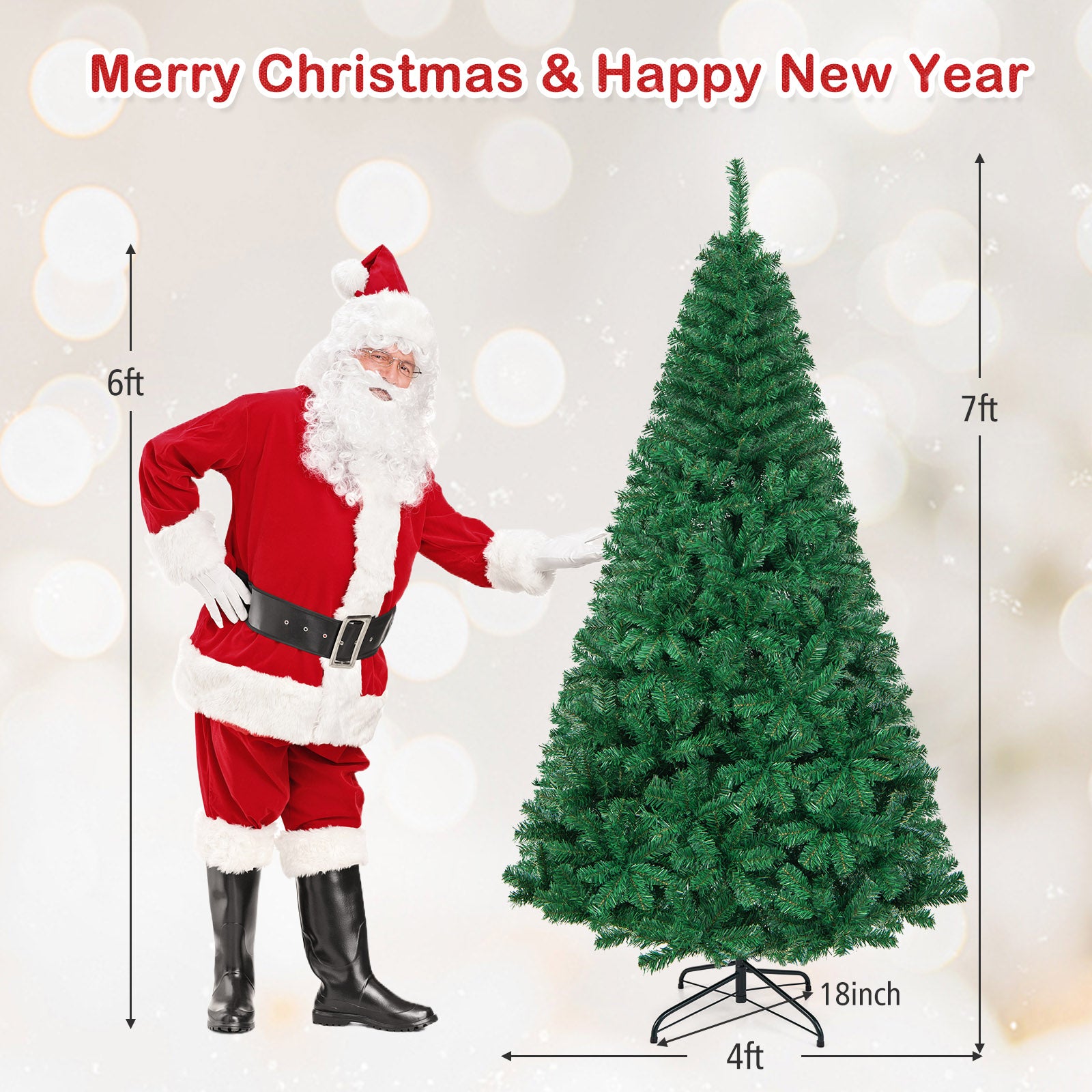7 Feet Artificial PVC Hinged Christmas Tree with Solid Metal Stand