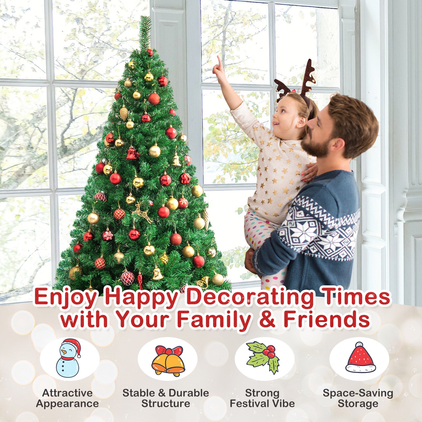7 Feet Artificial PVC Hinged Christmas Tree with Solid Metal Stand