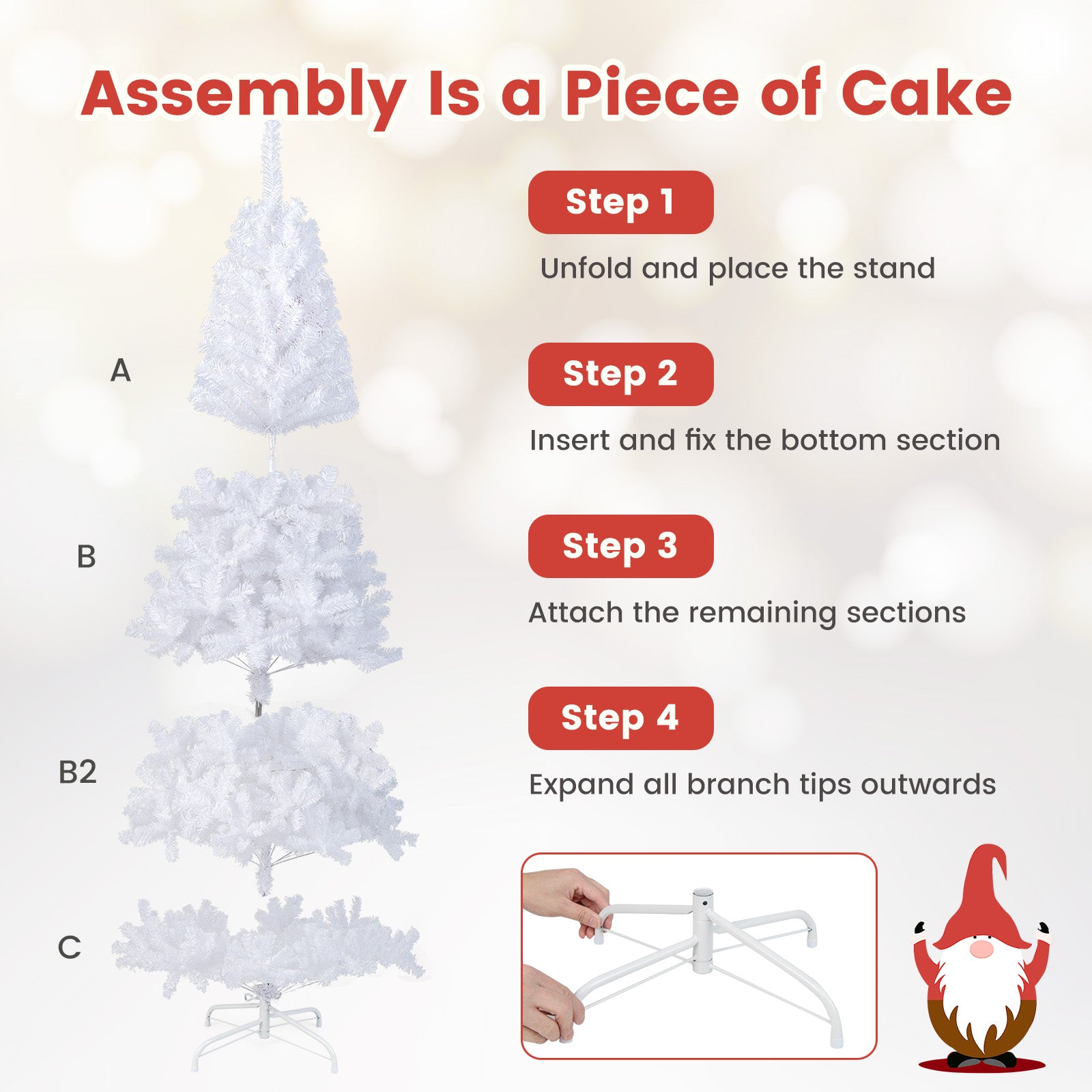 8 Feet White Christmas Tree with Solid Metal Legs