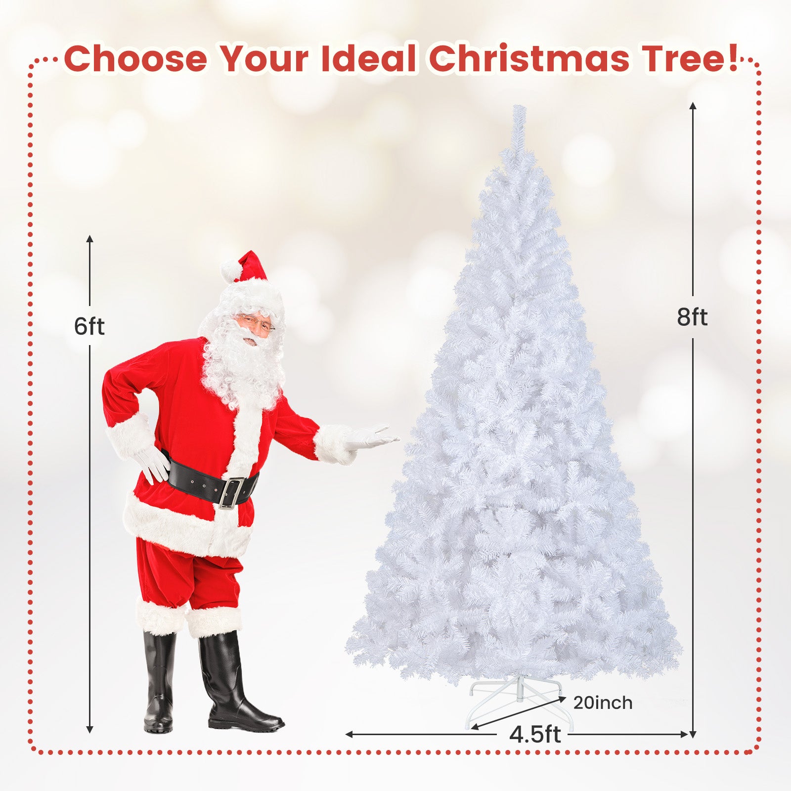 8 Feet White Christmas Tree with Solid Metal Legs