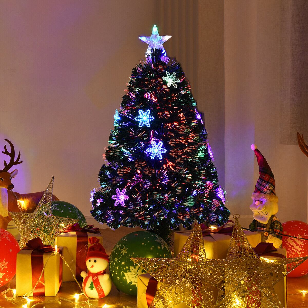 3 Feet LED Optic Artificial Christmas Tree with Snowflakes