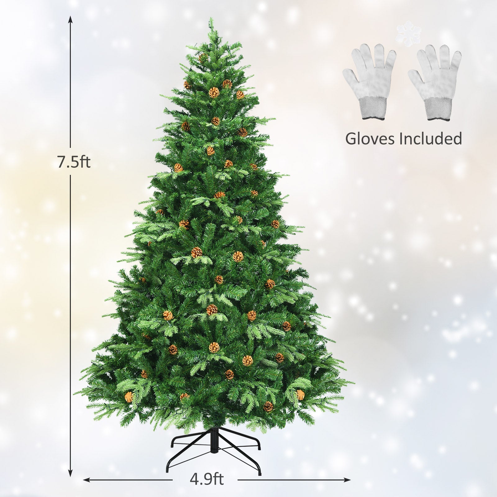 7.5 Feet Artificial Christmas Tree with LED Lights and Pine Cones