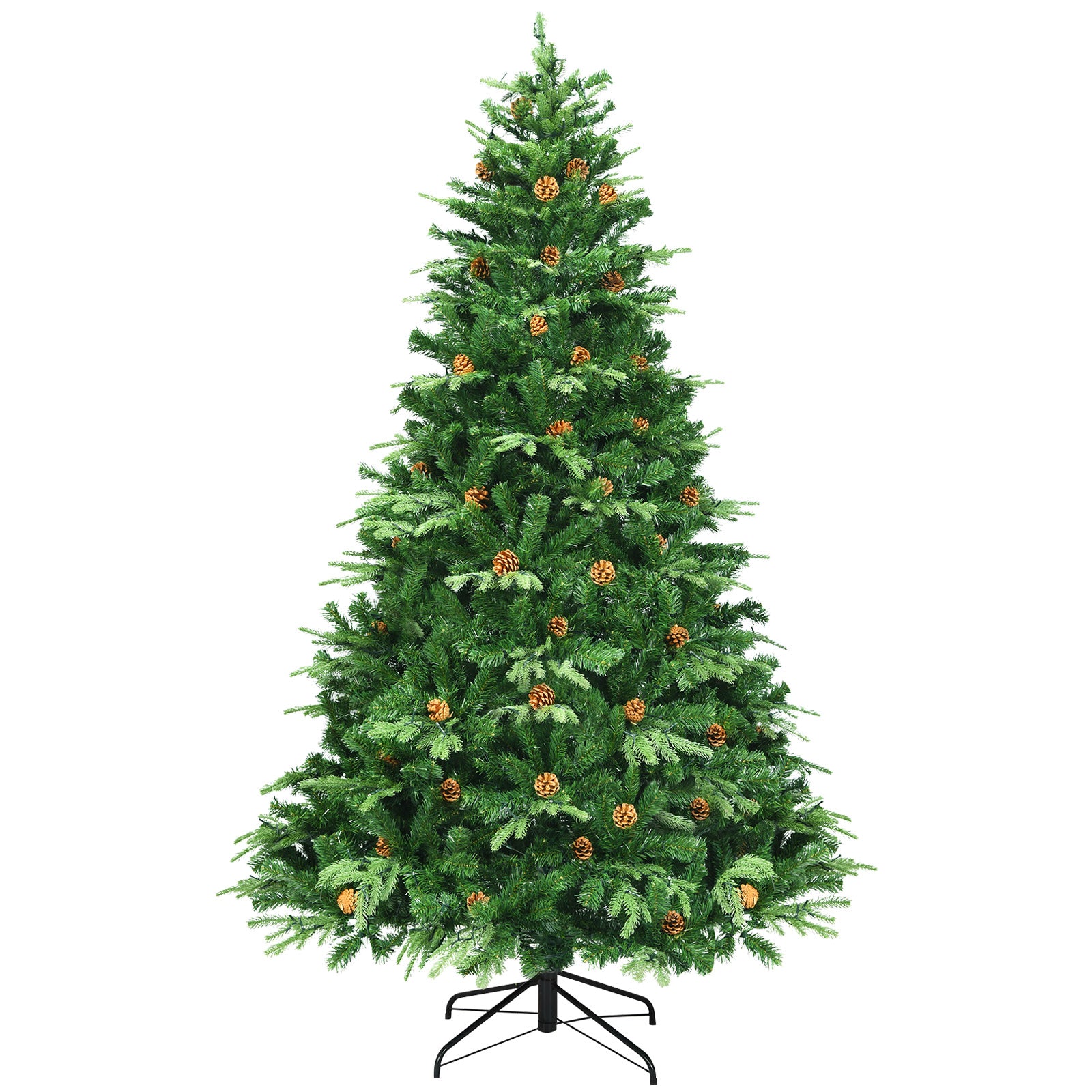 7.5 Feet Artificial Christmas Tree with LED Lights and Pine Cones