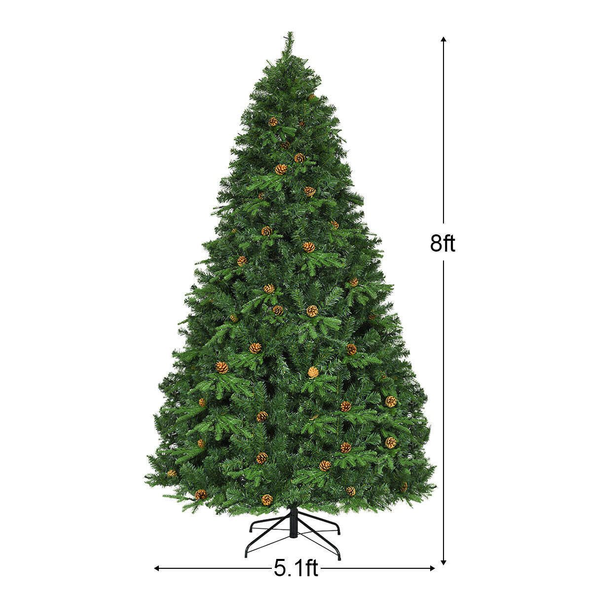 8 Feet Artificial Christmas Tree with LED Lights and Pine Cones