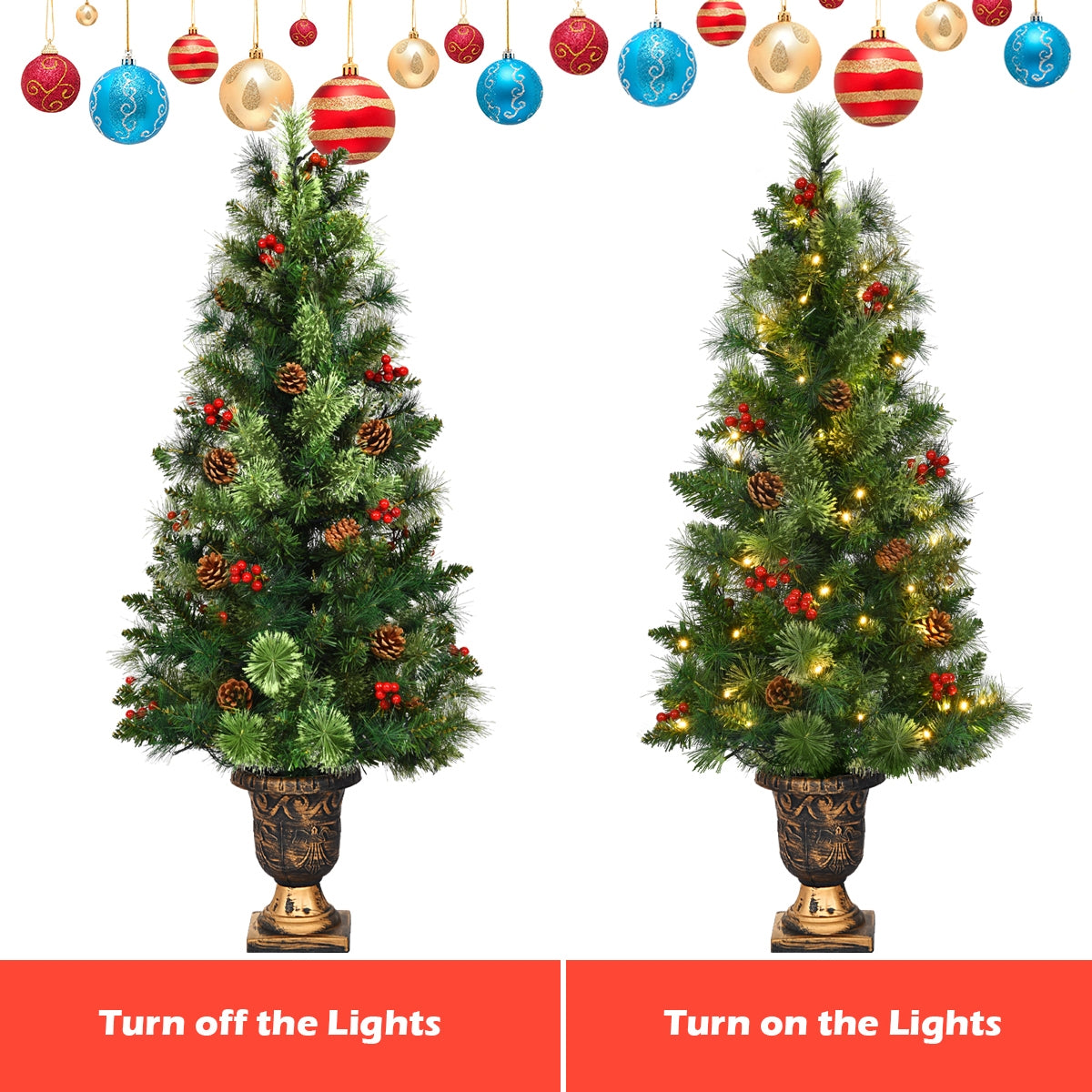 3 Feet LED Christmas Tree with Red Berries Pine Cones