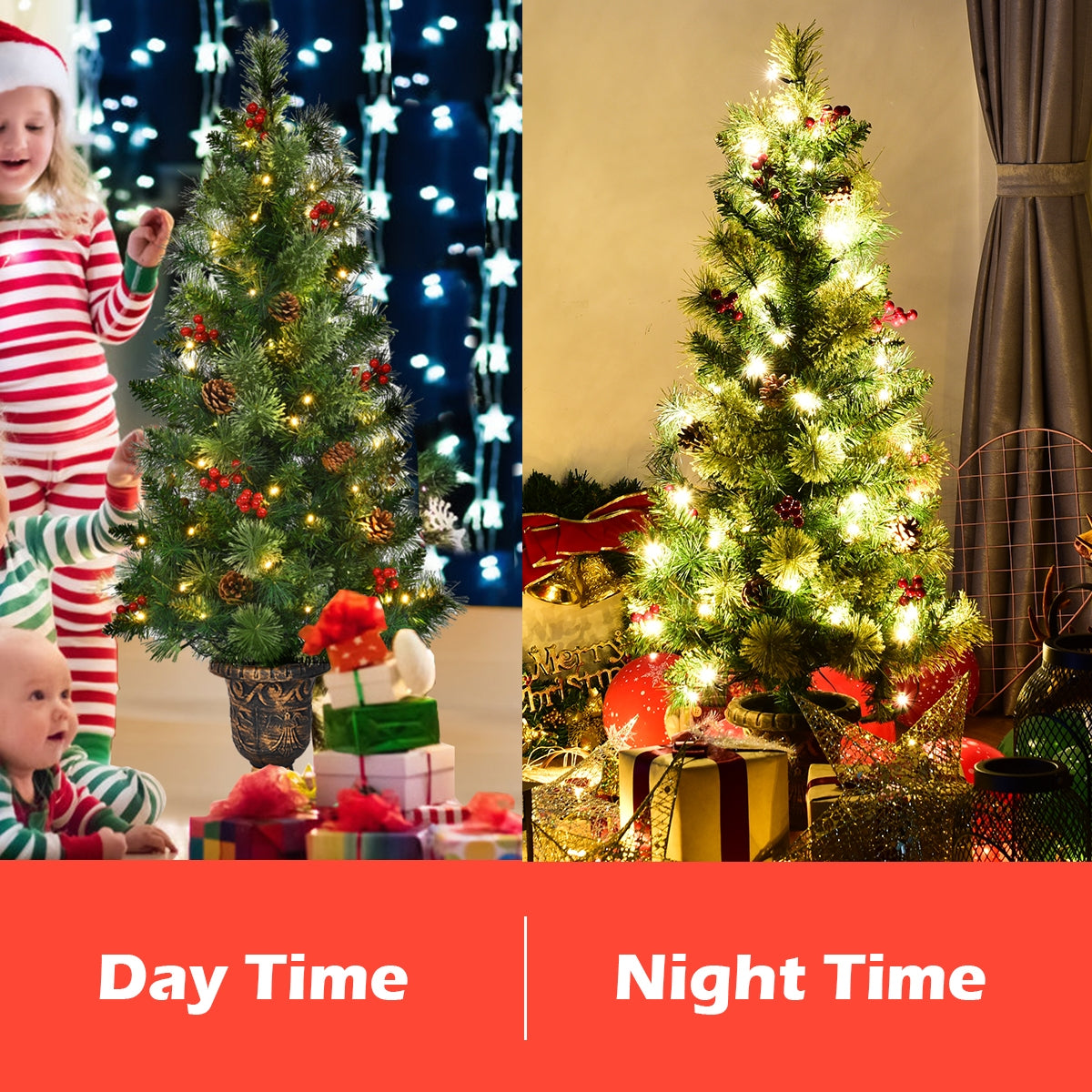 3 Feet LED Christmas Tree with Red Berries Pine Cones