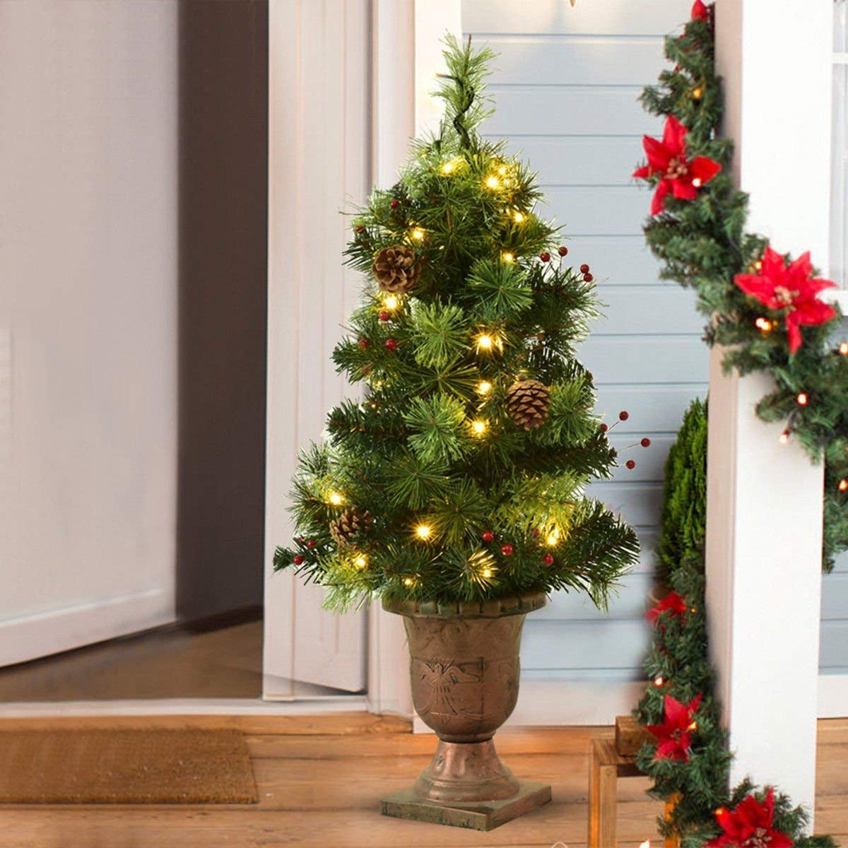 5 Feet LED Christmas Tree with Red Berries Pine Cones
