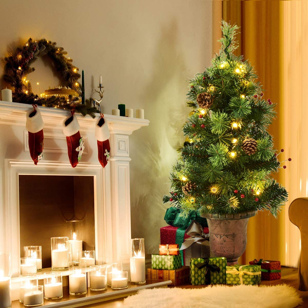 5 Feet LED Christmas Tree with Red Berries Pine Cones