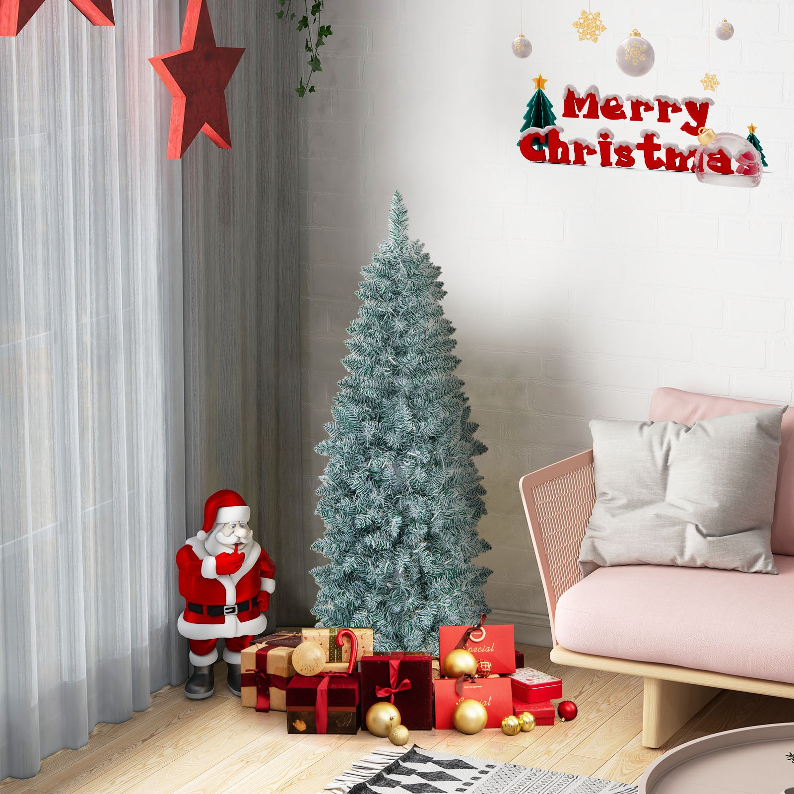 6 FT Pre-lit Artificial Christmas Tree with Multi-color LED Lights