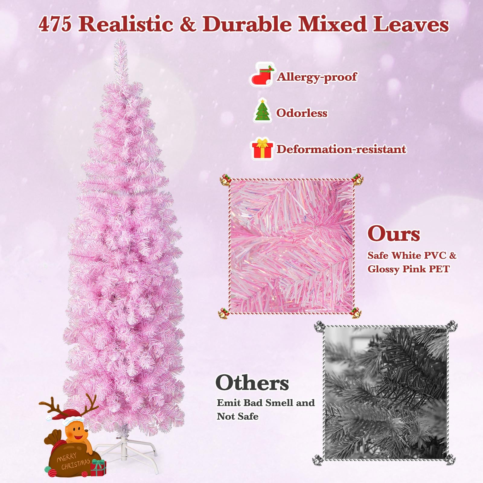 6 FT Pre-lit Artificial Christmas Tree with Branch Tips LED Lights Metal Stand